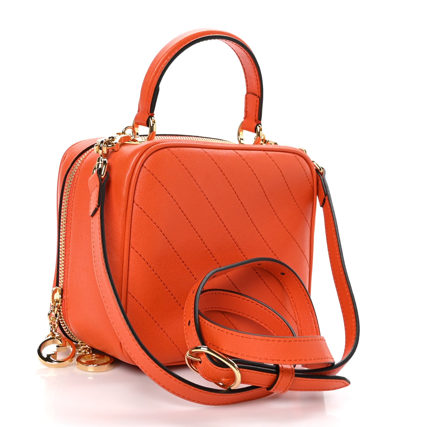 Sakai Be Green Calfskin Diagonal Stitched Small Blondie Shoulder Bag Orange