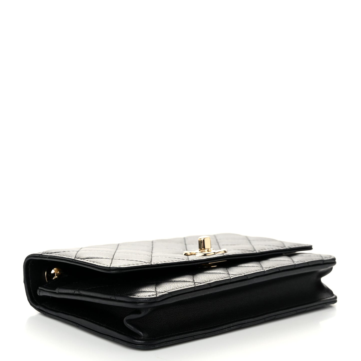 Lambskin Quilted Trendy CC Wallet On Chain WOC Black