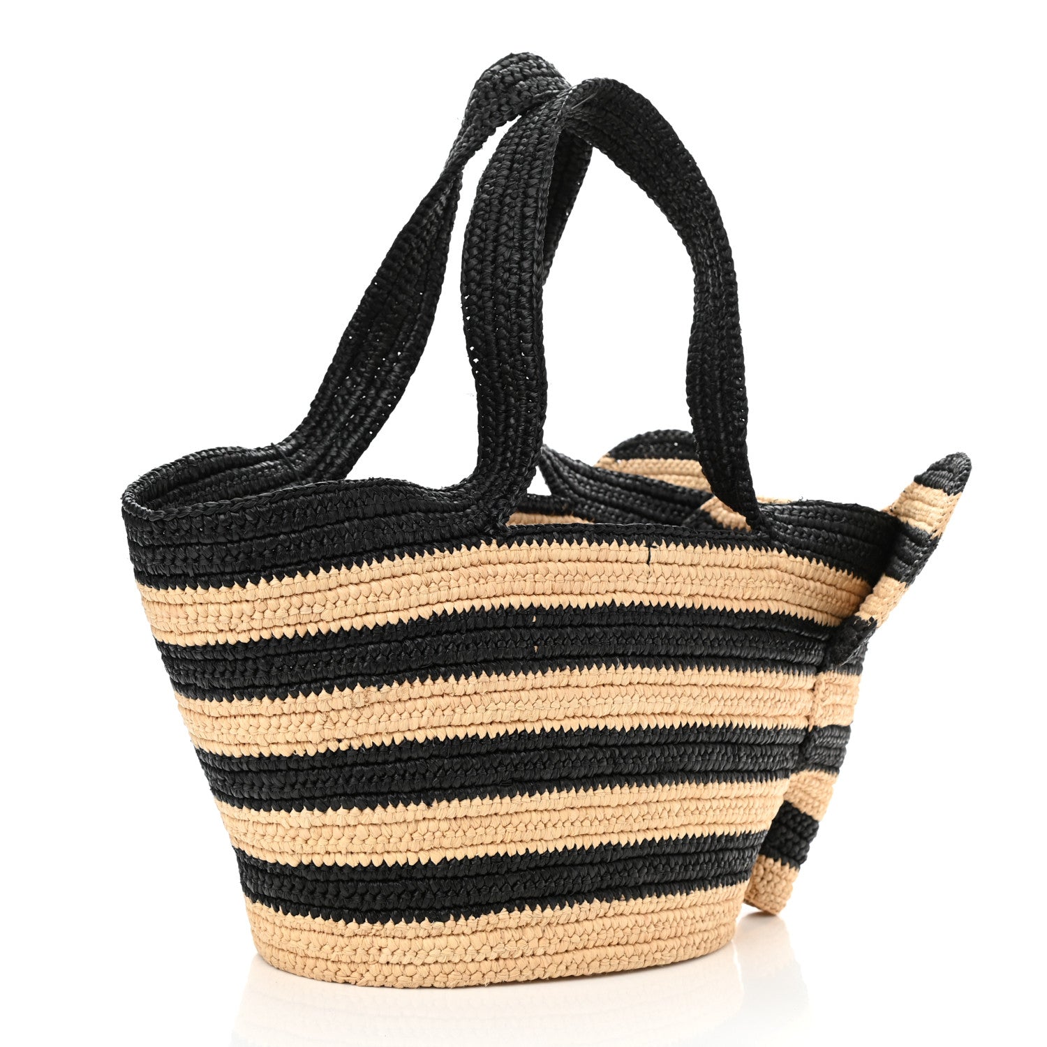 Loewe Raffia Striped Small Elephant Basket Tote Bag Natural Black 3 of 7