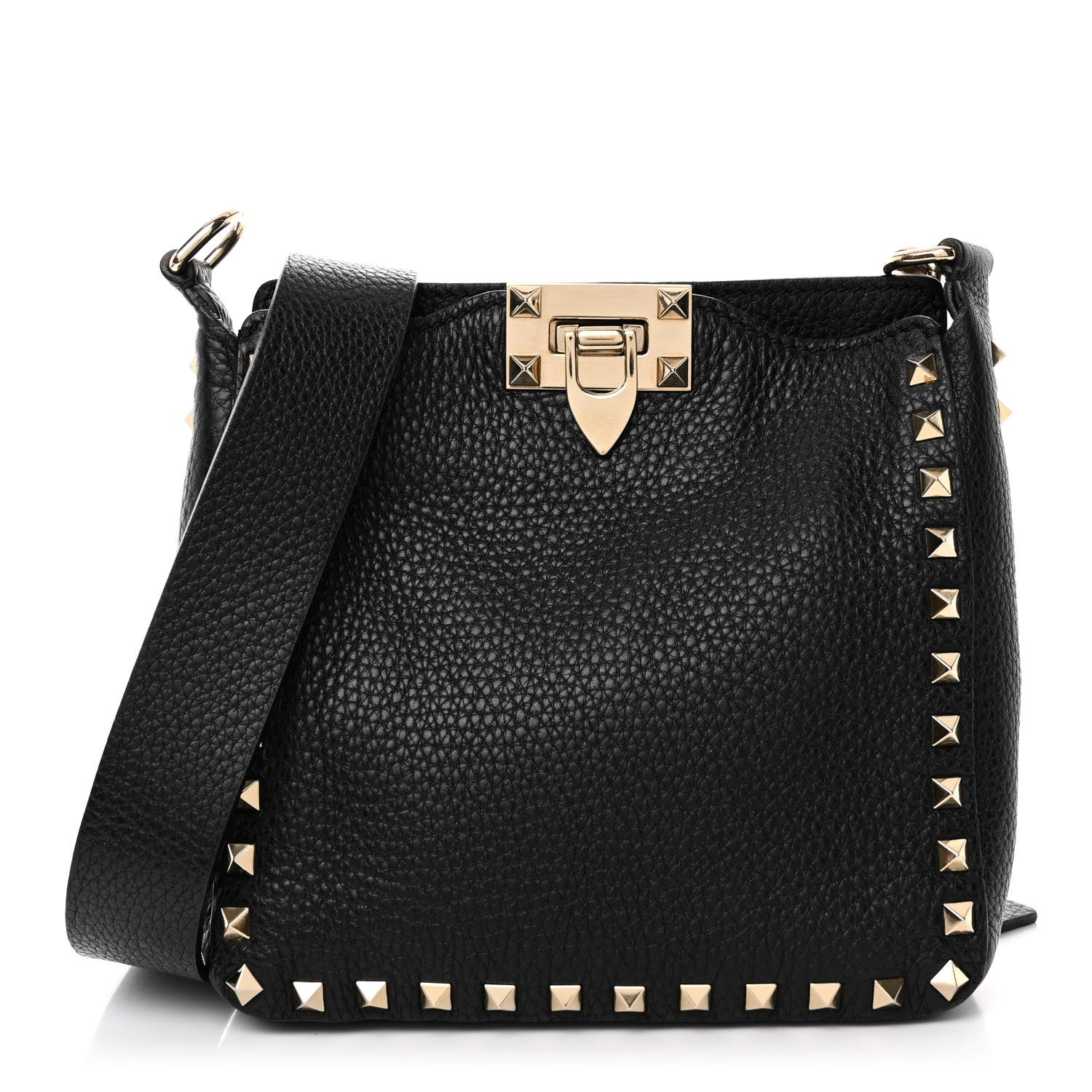 Valentino Garavani Pebbled Calfskin Mini Rockstud Flip-Lock Messenger Bag Black 1 of 9