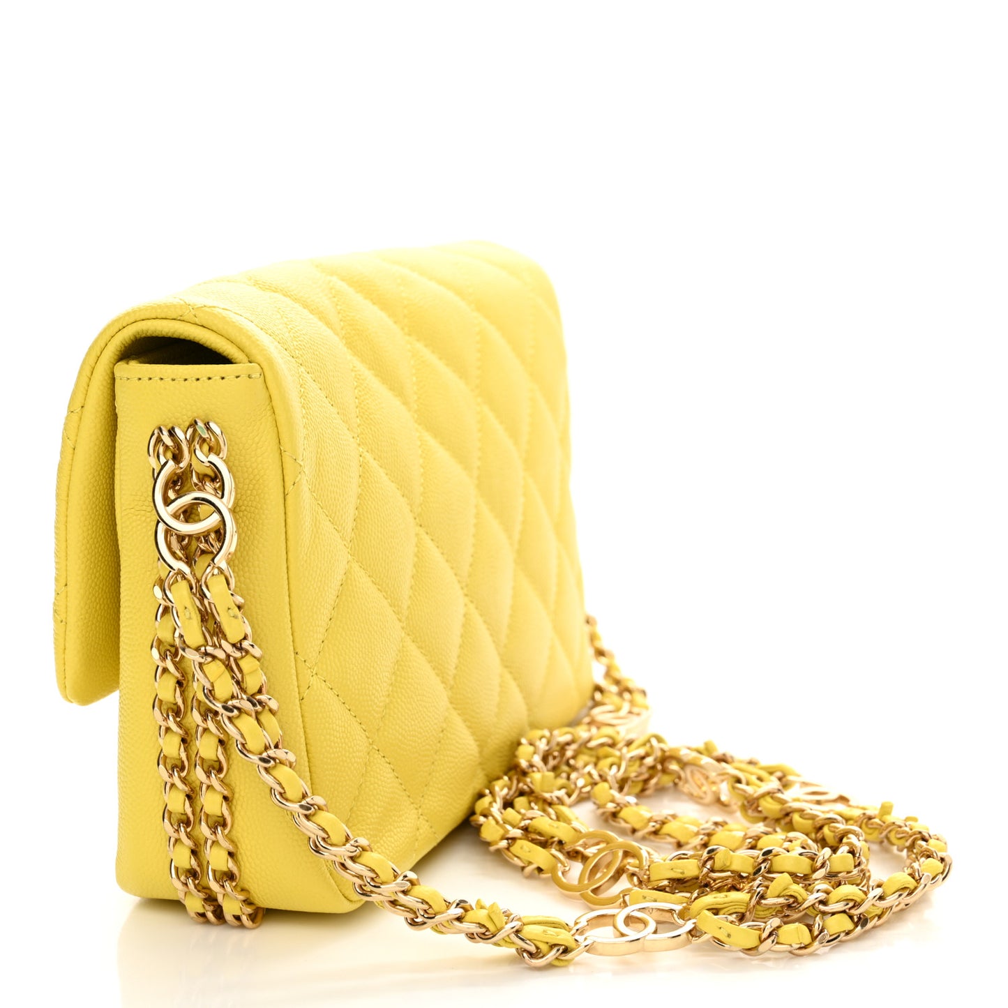 Caviar Quilted Mini CC You Flap Yellow
