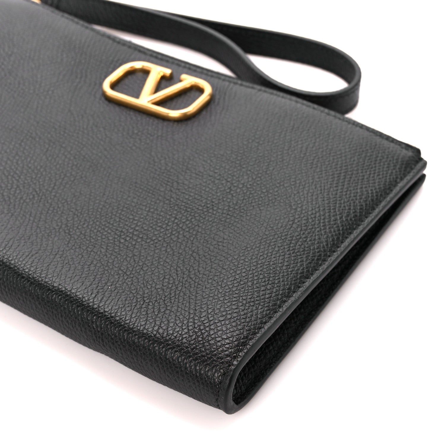 Valentino Garavani Grained Calfskin Vlogo Zip Wristlet Pouch Black 9 of 9