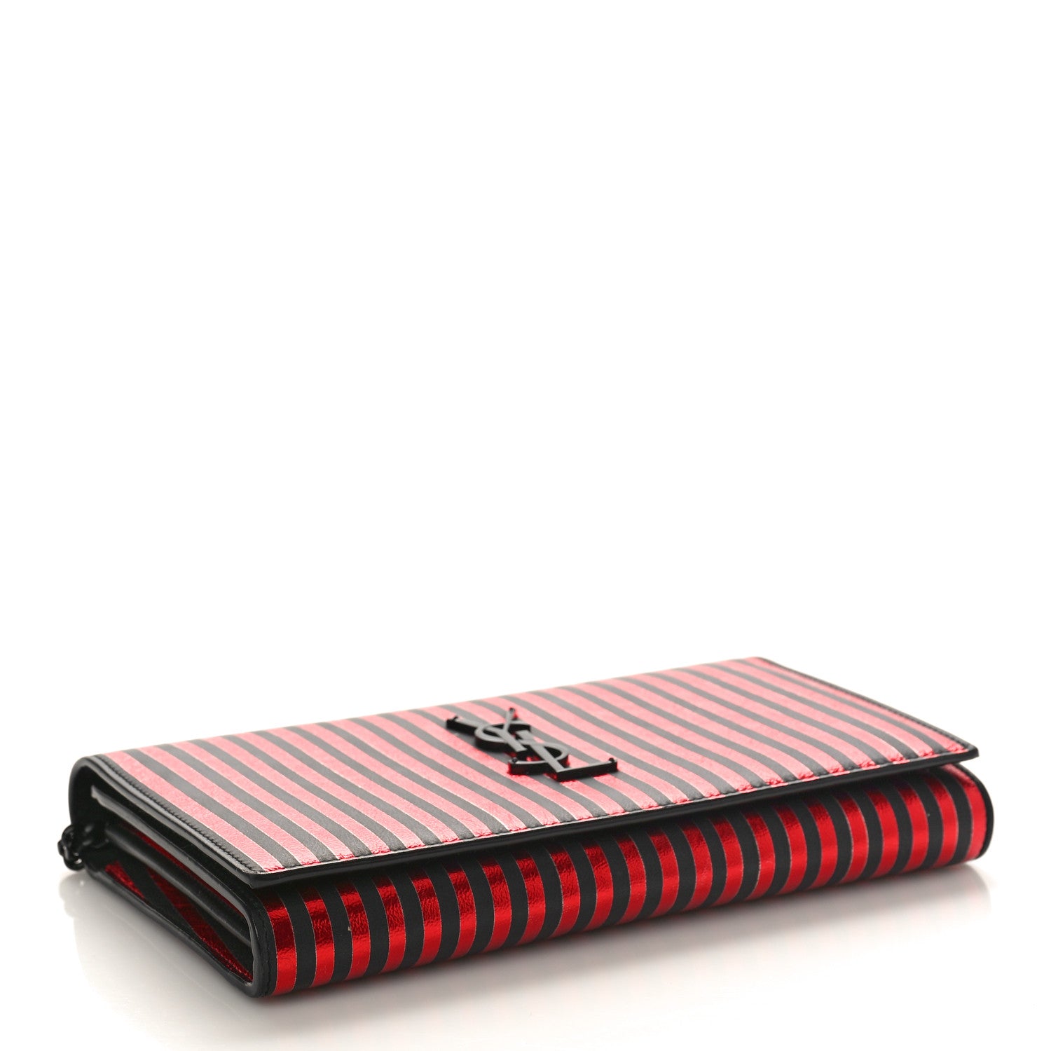 Saint Laurent Metallic Striped Monogram Chain Wallet Red Black 4 of 10