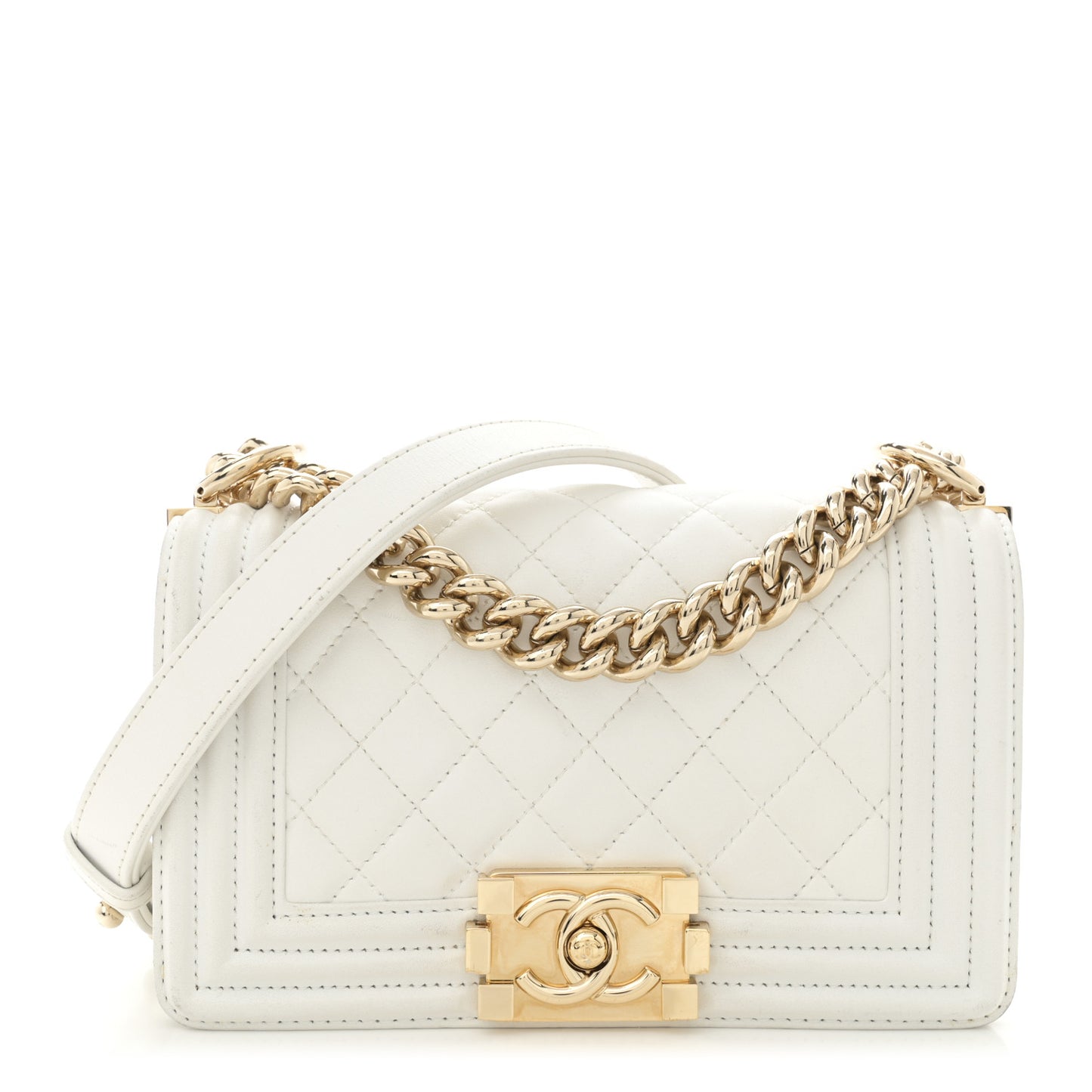 Lambskin Quilted Small Boy Flap White