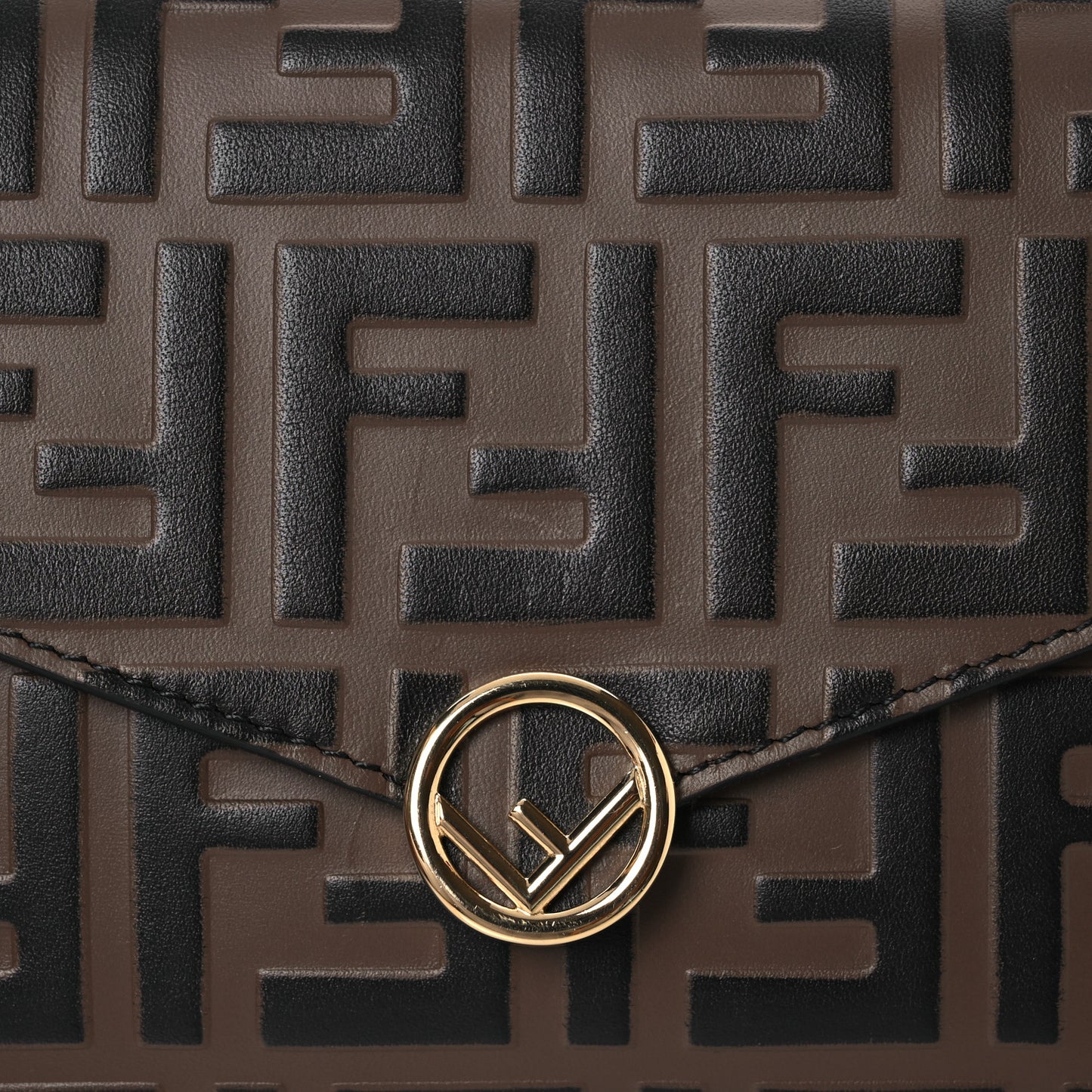Vitello Soft F is Fendi Bi-Color FF 1974 Embossed Envelope Wallet On Chain with Pouches Maya Black