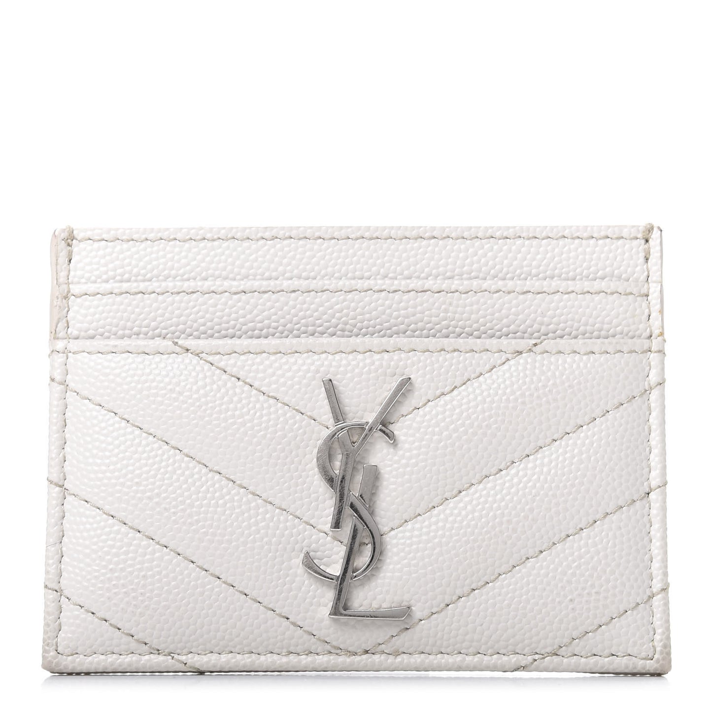Grain De Poudre Matelasse Chevron Monogram Credit Card Case Blanc Vintage
