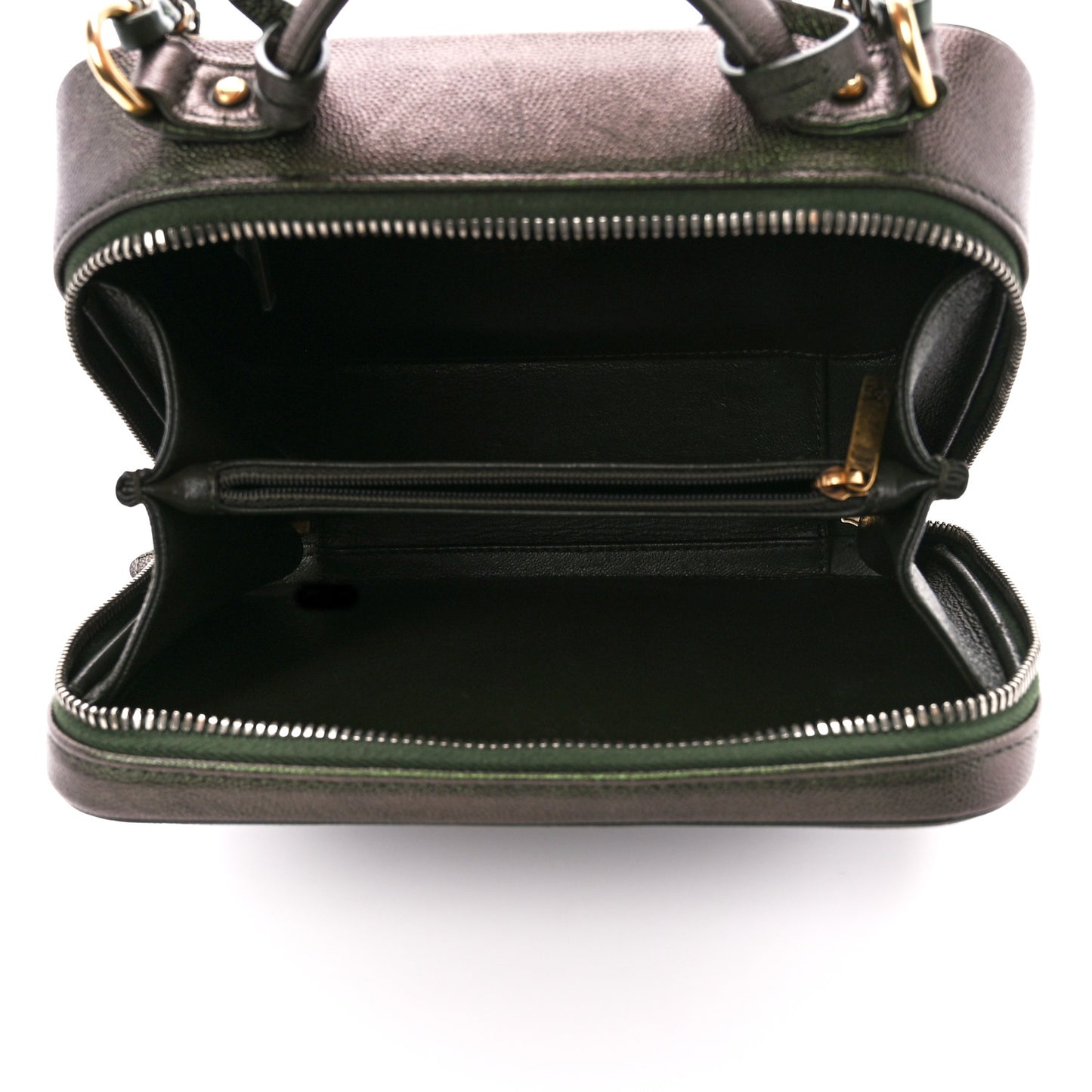 Iridescent Caviar Quilted Medium CC Filigree Vanity Case Green