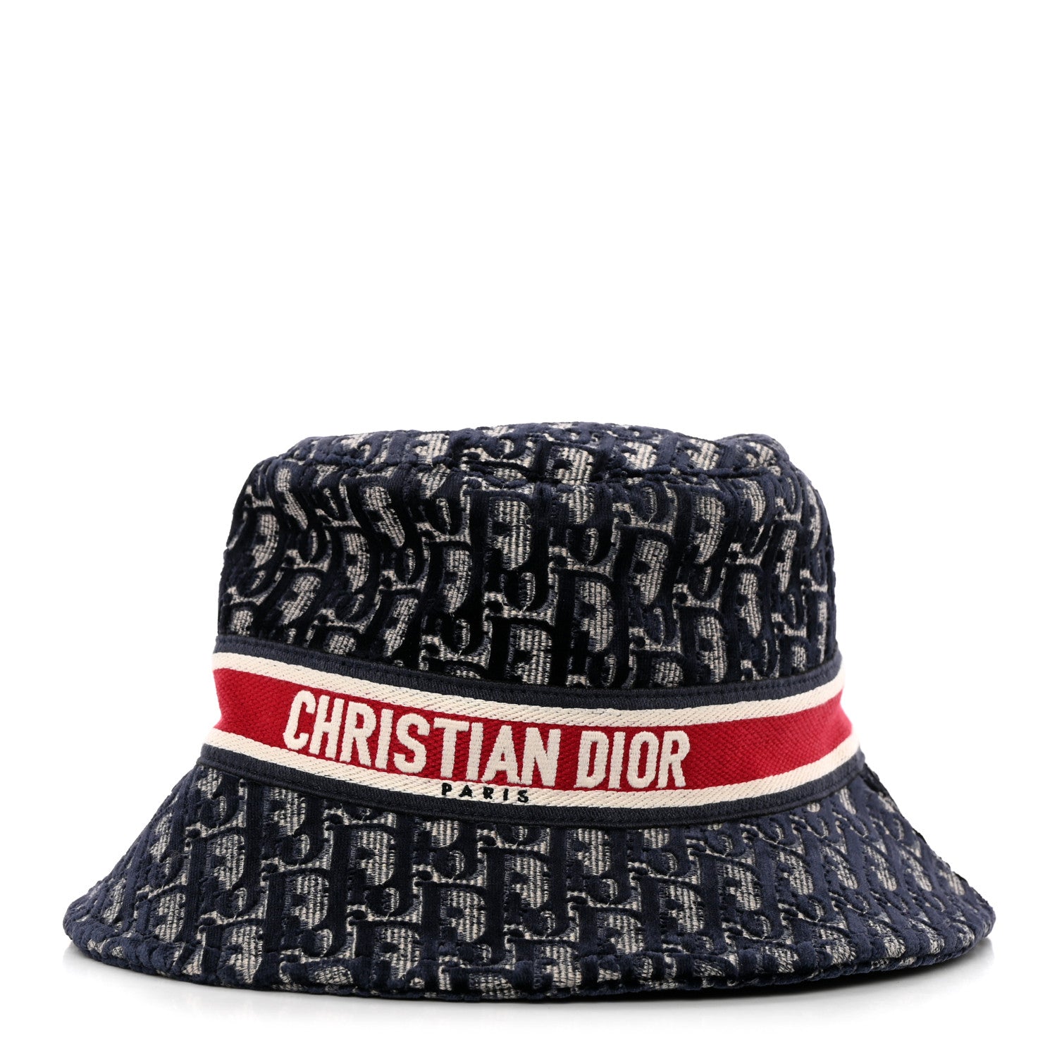 Christian Dior Velvet Oblique Large Brim Bucket Hat 57 Bleu Red 1 of 8