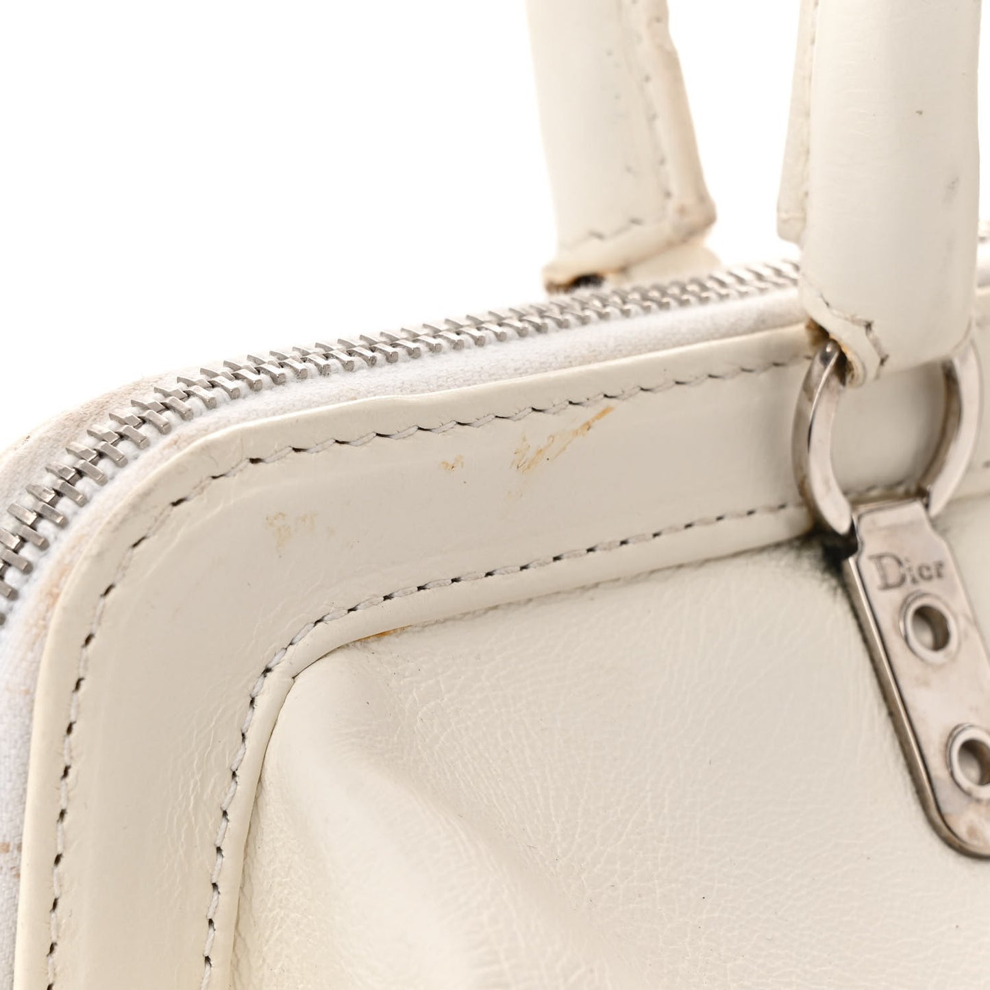 Calfskin Buckle Frame Satchel White