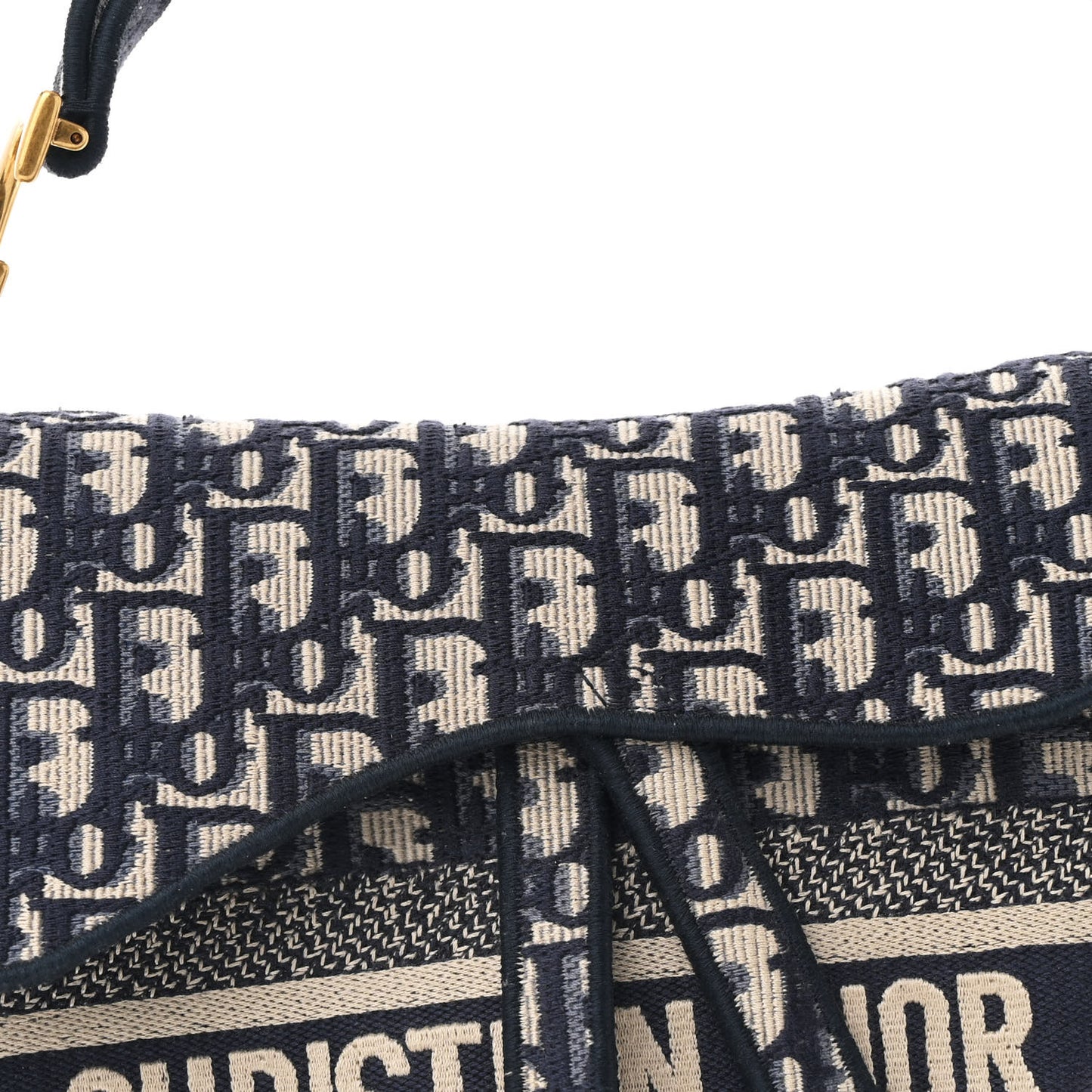 Oblique Embroidered Saddle Bag Blue
