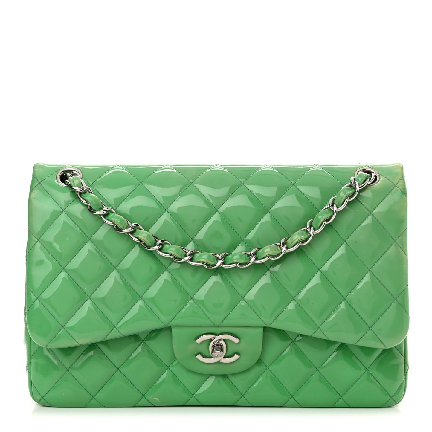 Patent Quilted Jumbo Double Flap Green