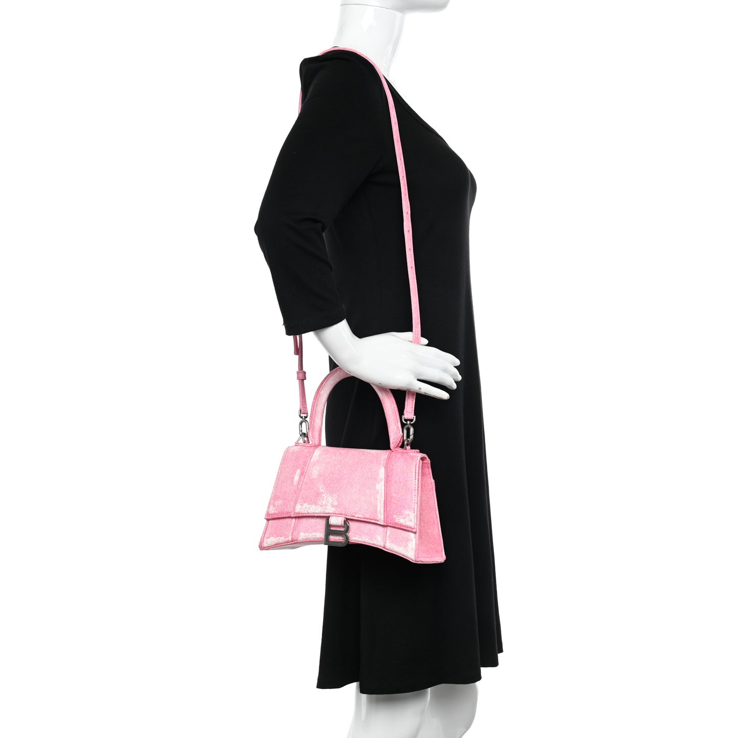 Nappa Denim Printed Small Hourglass Top Handle Bag Denim Pink