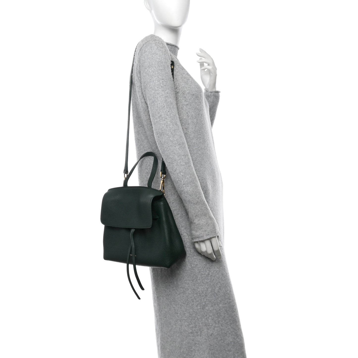 Tumbled Calfskin Mini Lady Bag Moss
