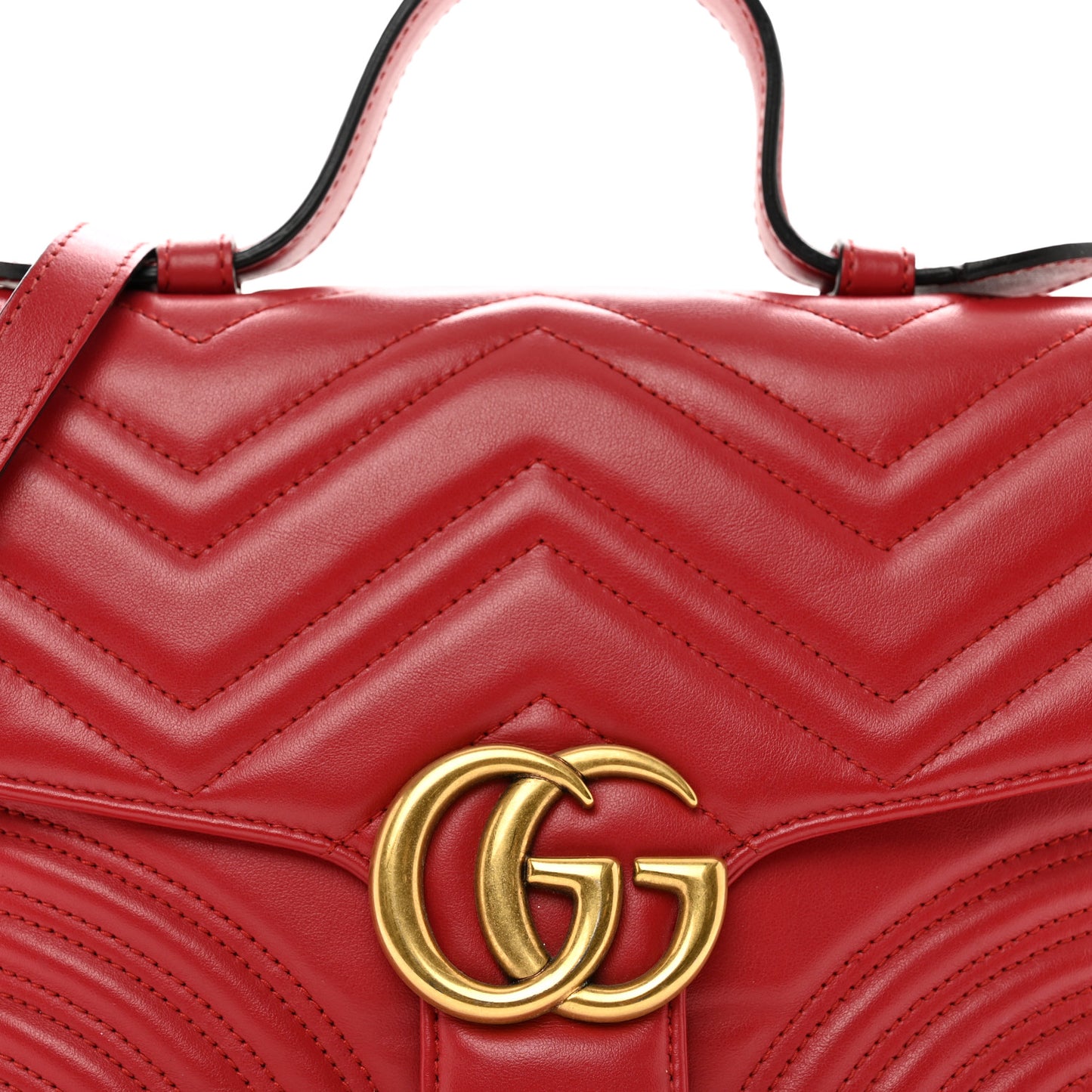 Calfskin Matelasse Small GG Marmont Top Handle Shoulder Bag Hibiscus Red