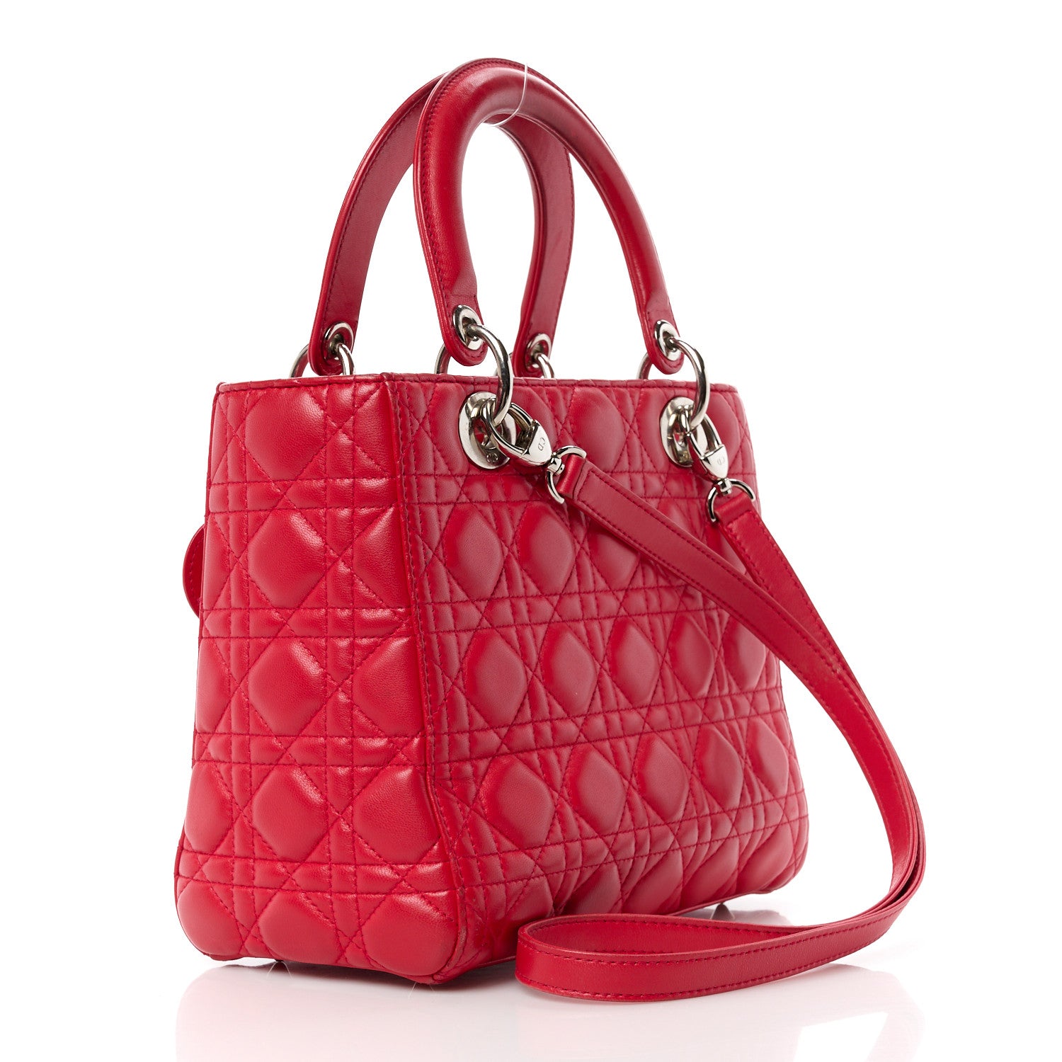 Christian Dior Lambskin Cannage Medium Lady Dior Red 3 of 11