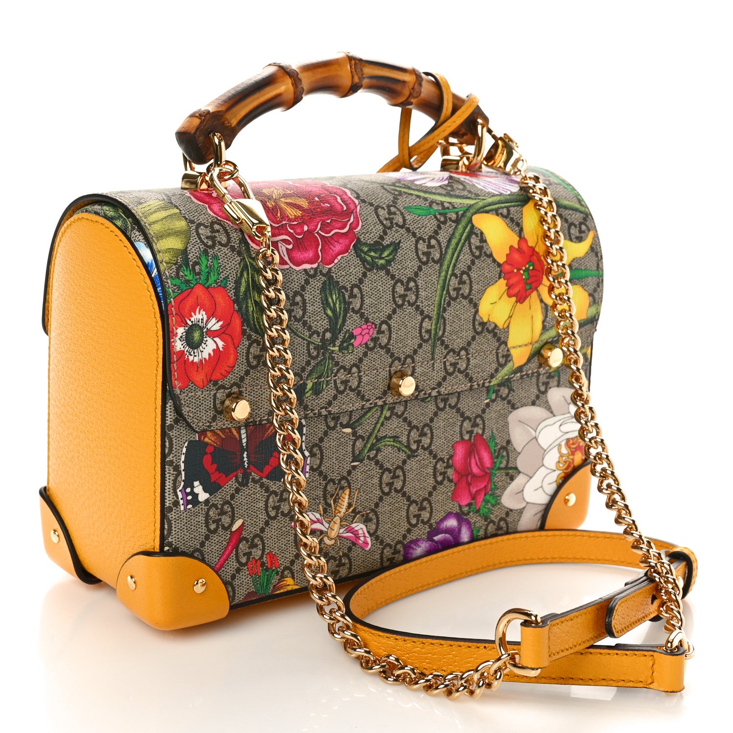 Gucci GG Supreme Monogram Flora Small Padlock Bamboo Shoulder Bag Beige Multicolor Crop 3 of 11
