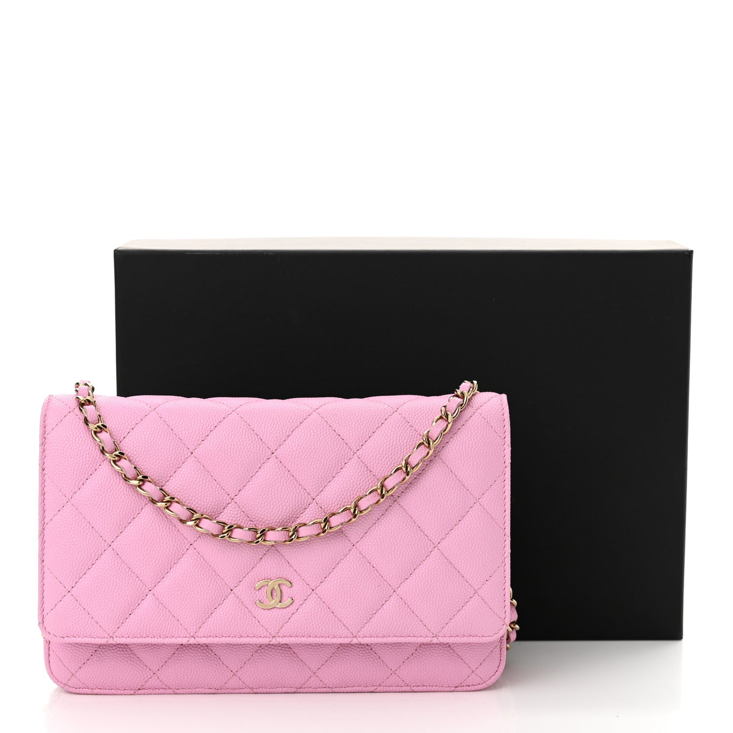 Caviar Quilted Wallet on Chain WOC Pink