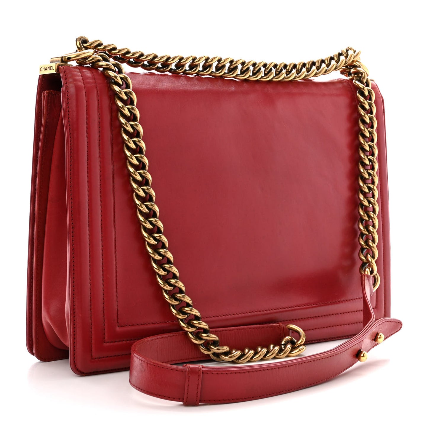 Glazed Calfskin Large Boy Flap Red