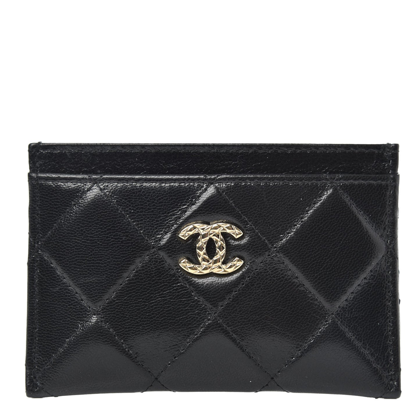 Lambskin Quilted Brilliant Card Holder Black