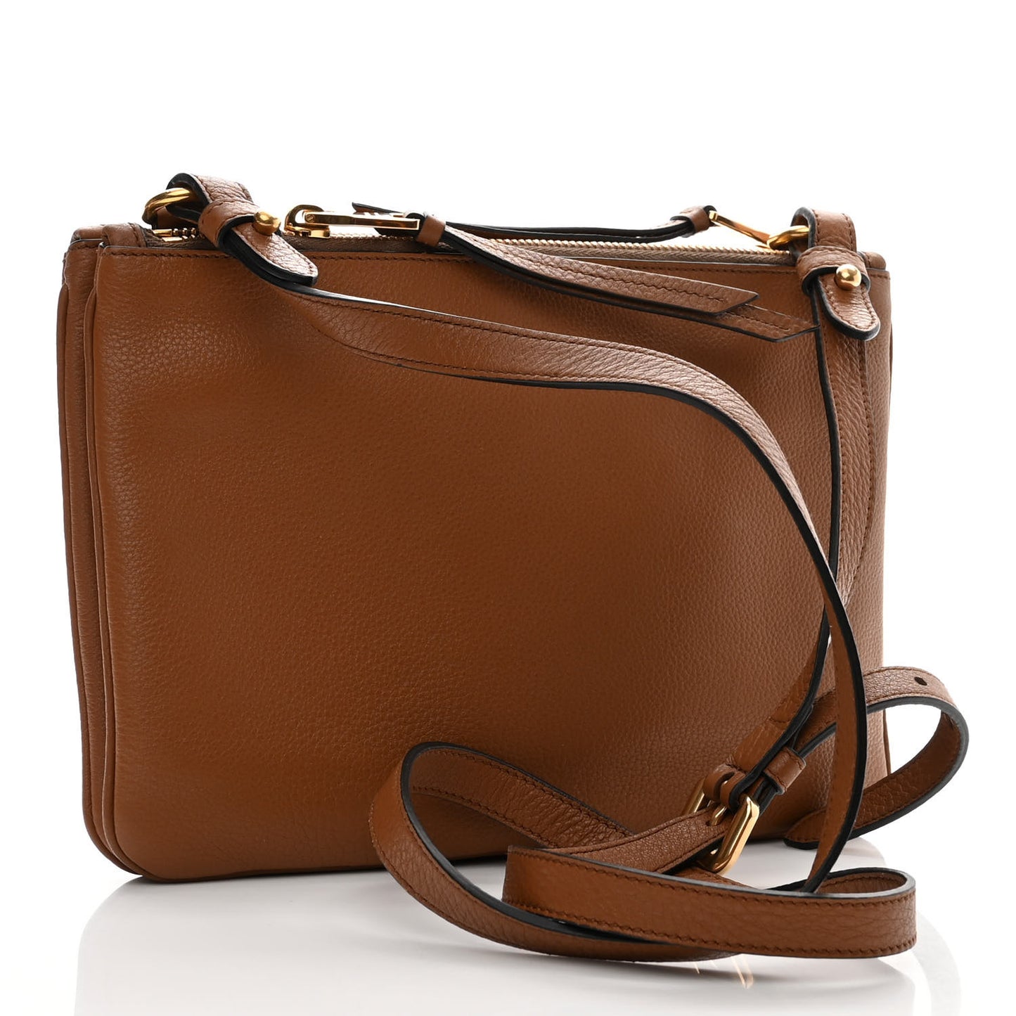 Vitello Phenix Double Zip Crossbody Bag Cannella