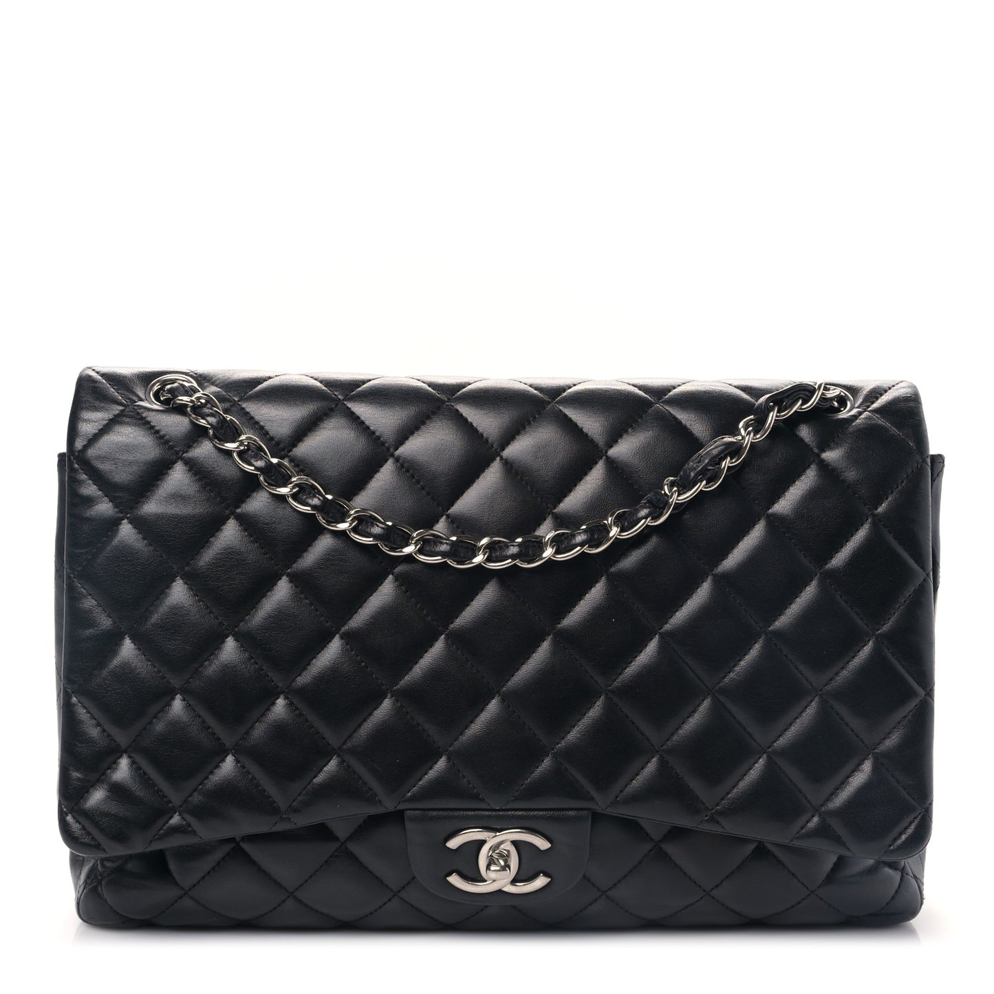 Lambskin Quilted Maxi Single Flap Black