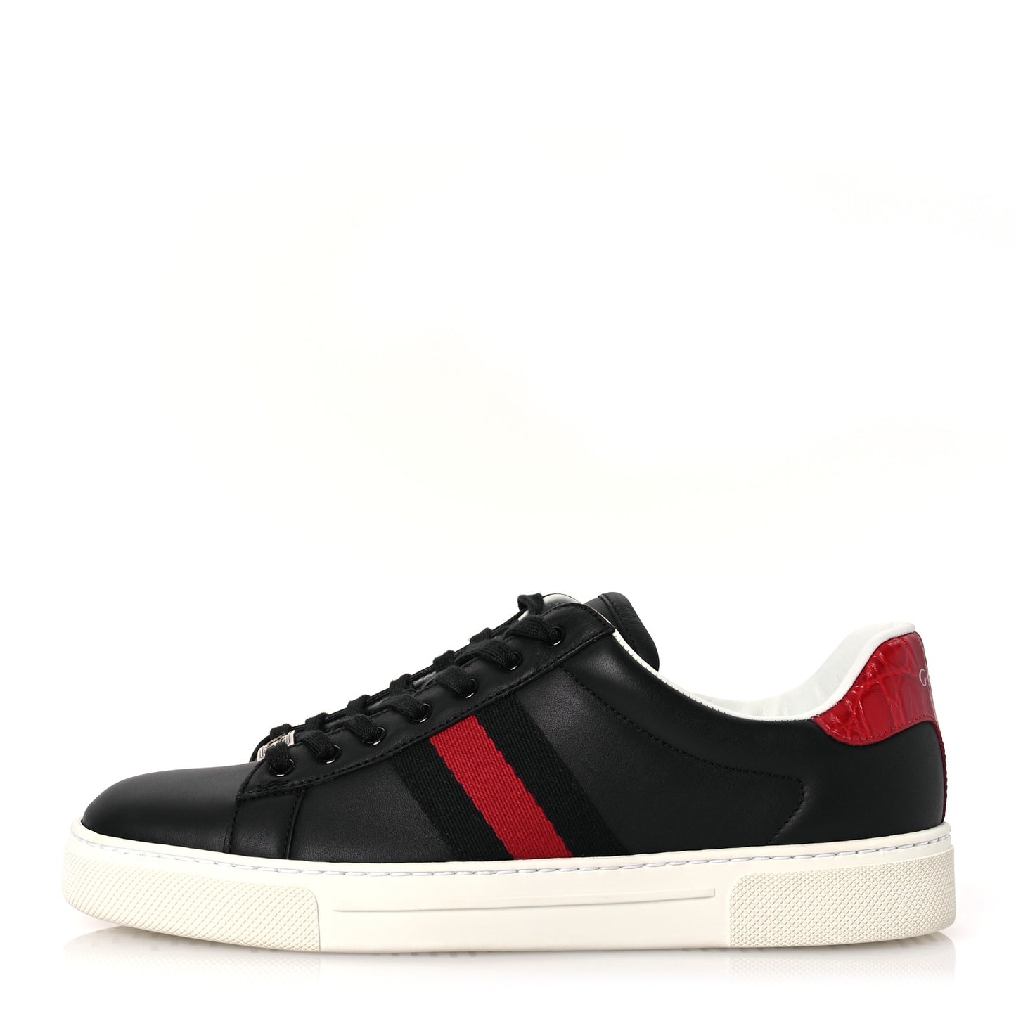 Calfskin Crocodile Web Mens Ace Sneakers 37.5 Black Red