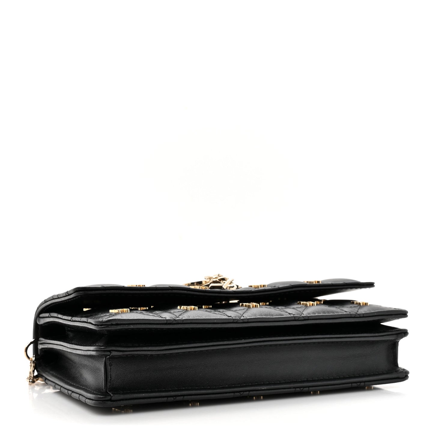 Lambskin Cannage Butterfly Studs Miss Dior Pouch Black