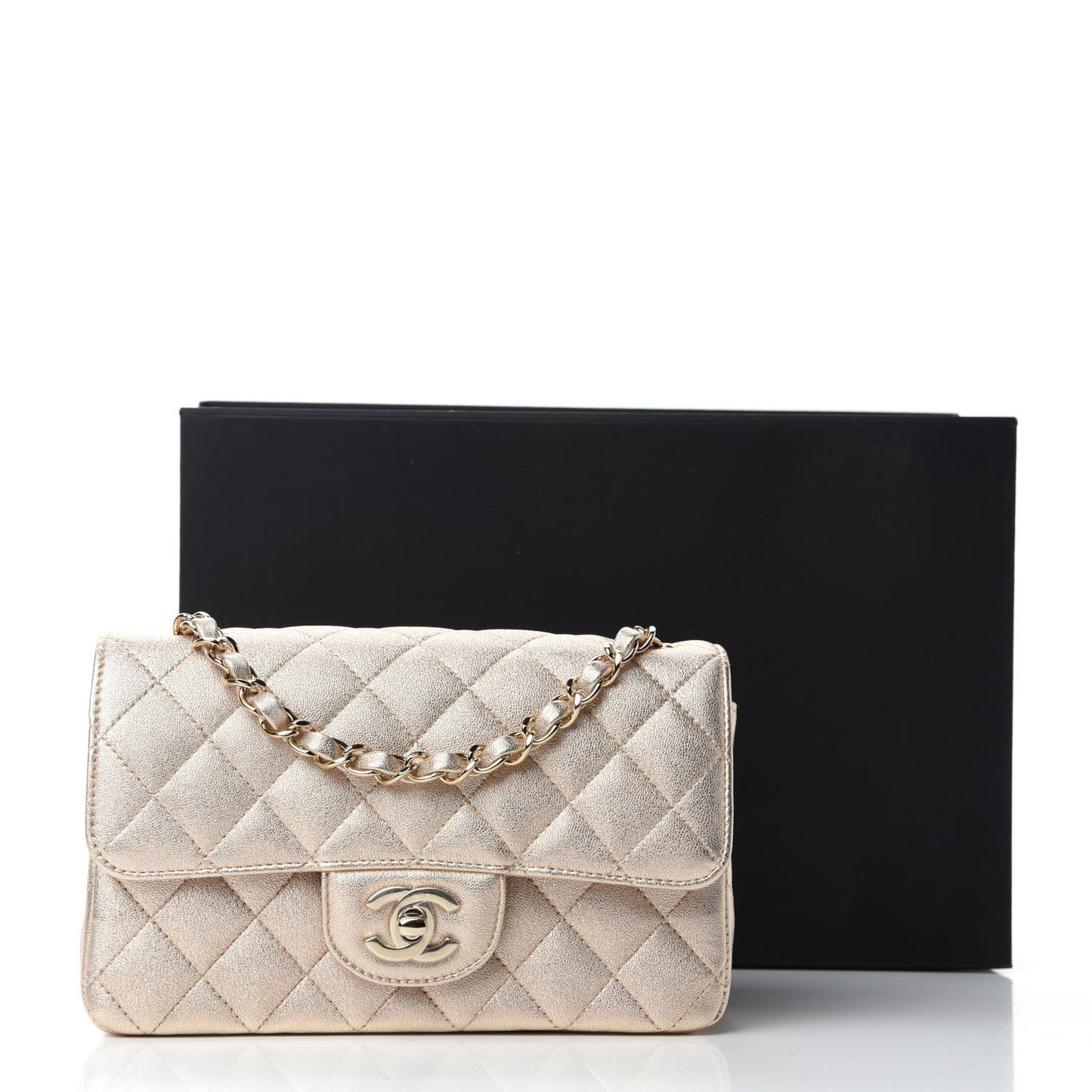 Metallic Lambskin Quilted Mini Rectangular Flap Gold