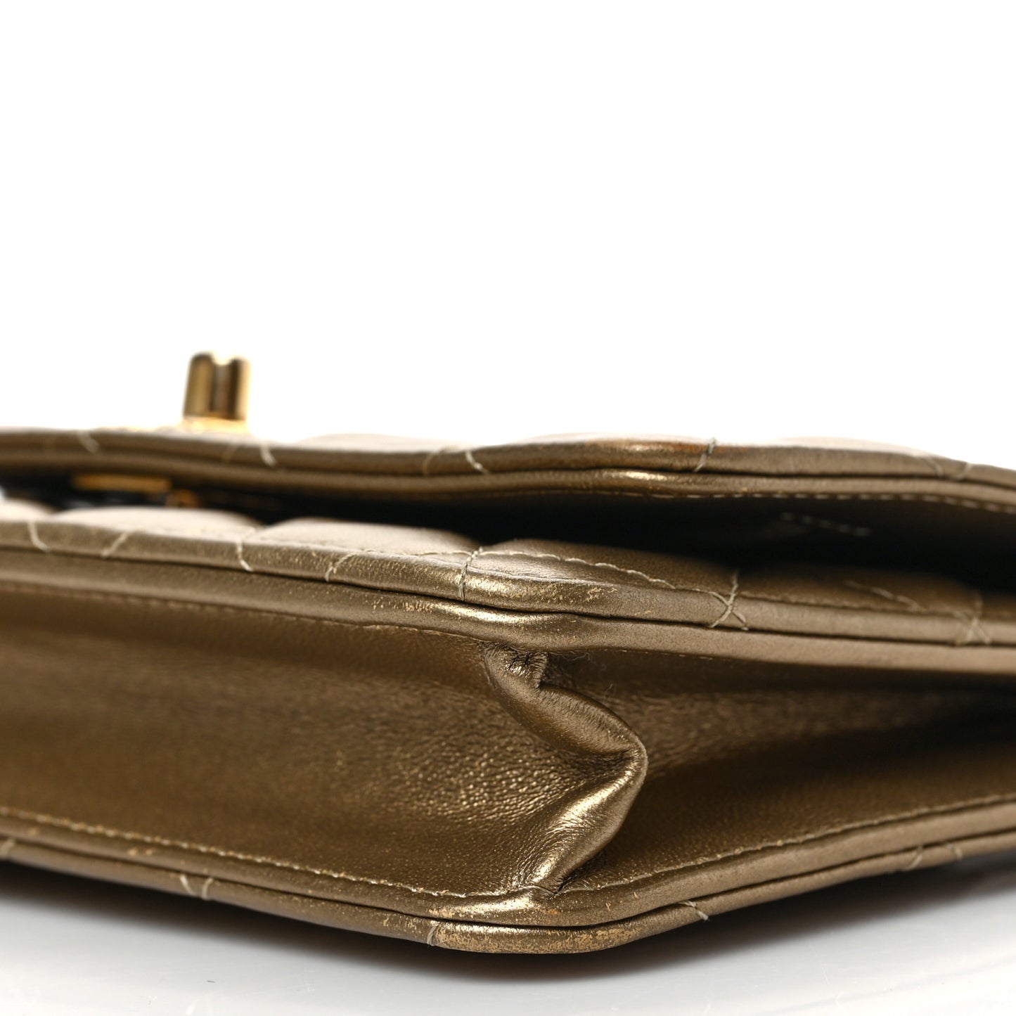 Metallic Lambskin Quilted CC Wallet On Chain WOC Gold