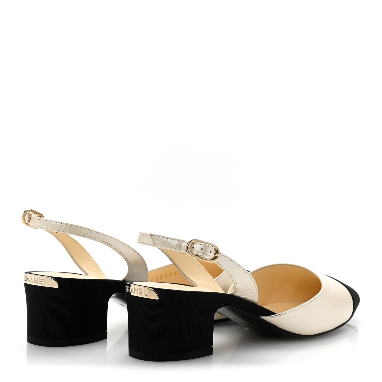 Iridescent Calfskin Grosgrain Cap Toe CC Slingback Pumps 36 White Black