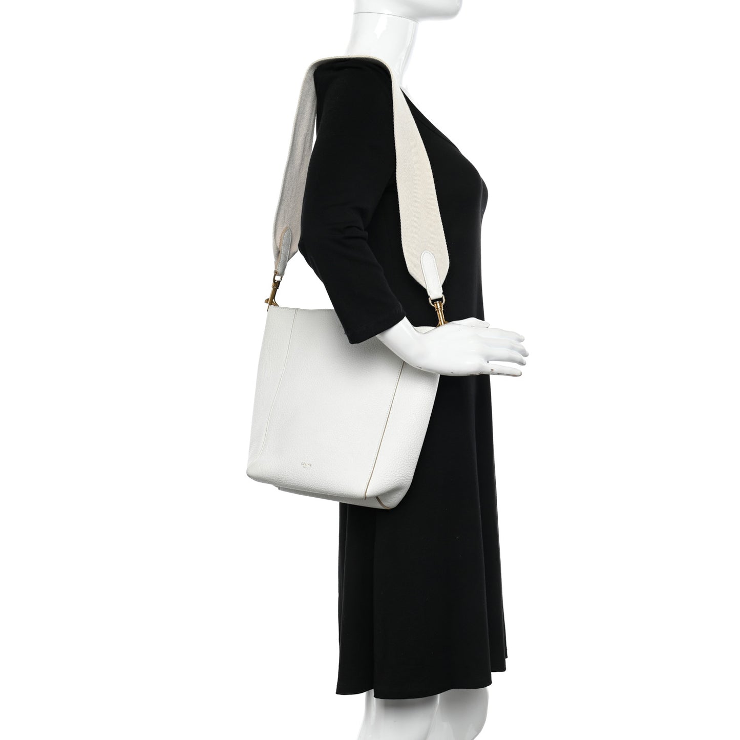 Soft Grained Calfskin Small Sangle Bucket Bag White