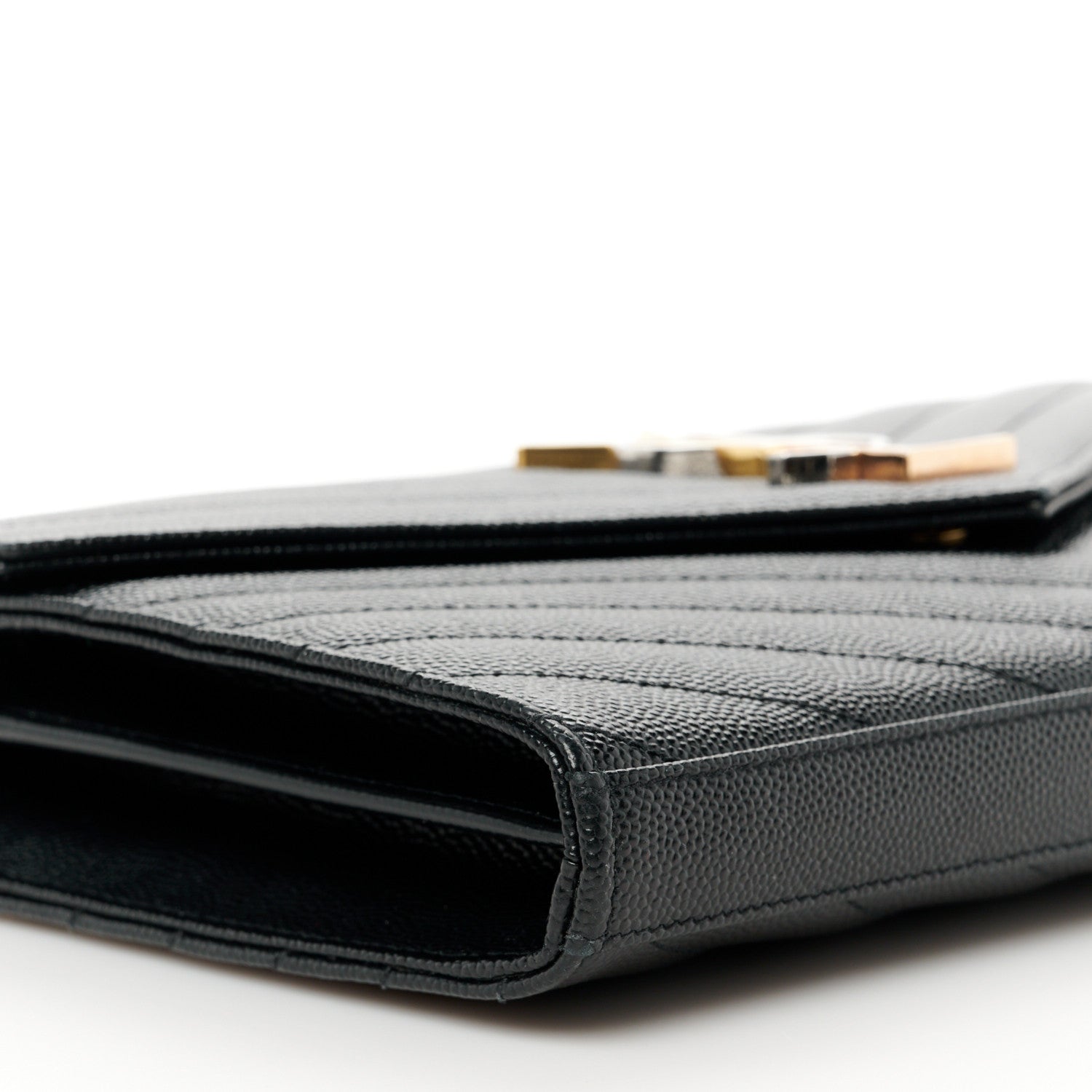 Saint Laurent Grain De Poudre Matelasse Chevron Monogram Chain Wallet Black 8 of 10