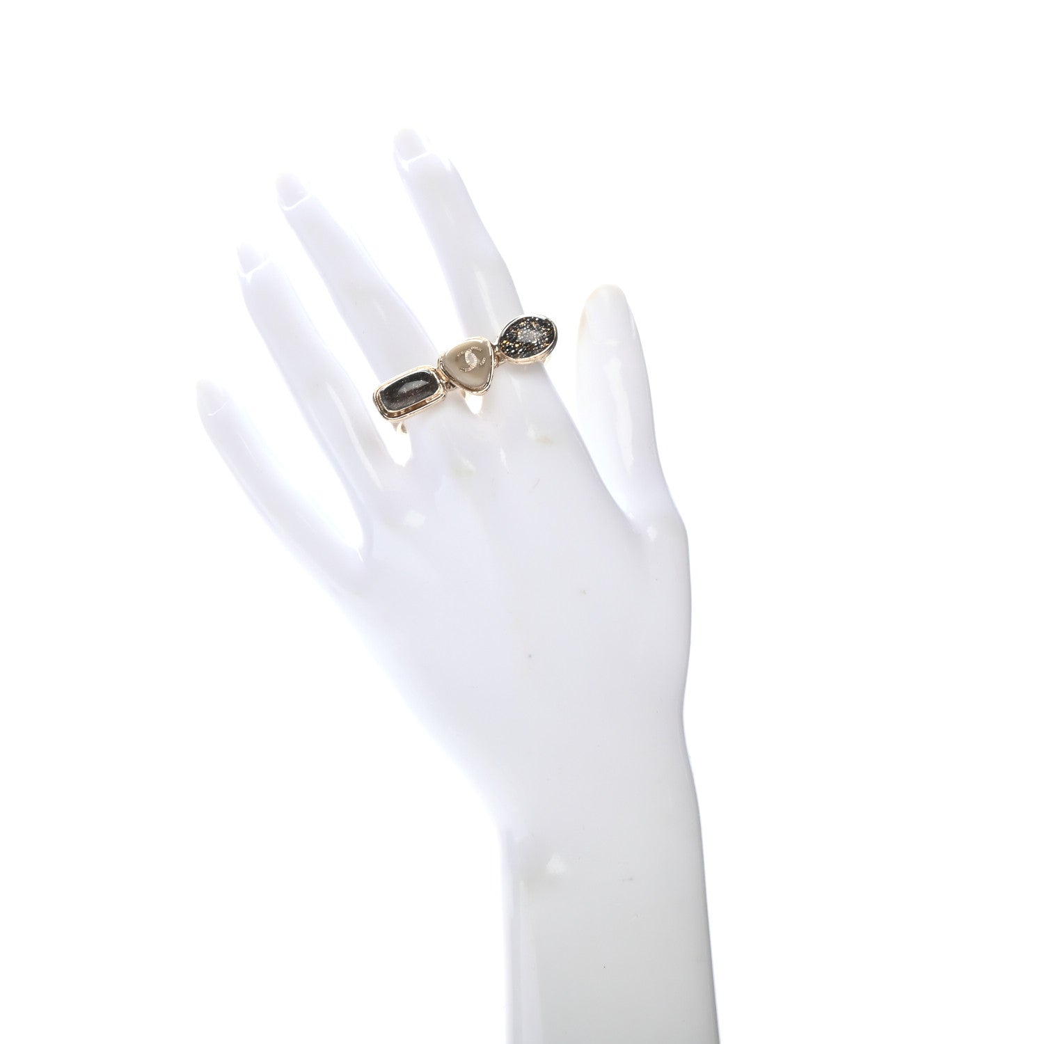 Chanel Resin CC Double Ring 52 6 Golden Multi Beige 2 of 4