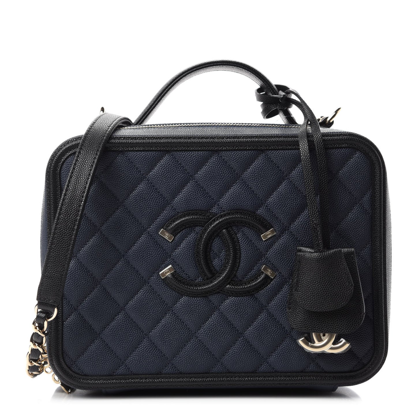Caviar Quilted Large CC Filigree Vanity Case Navy Black