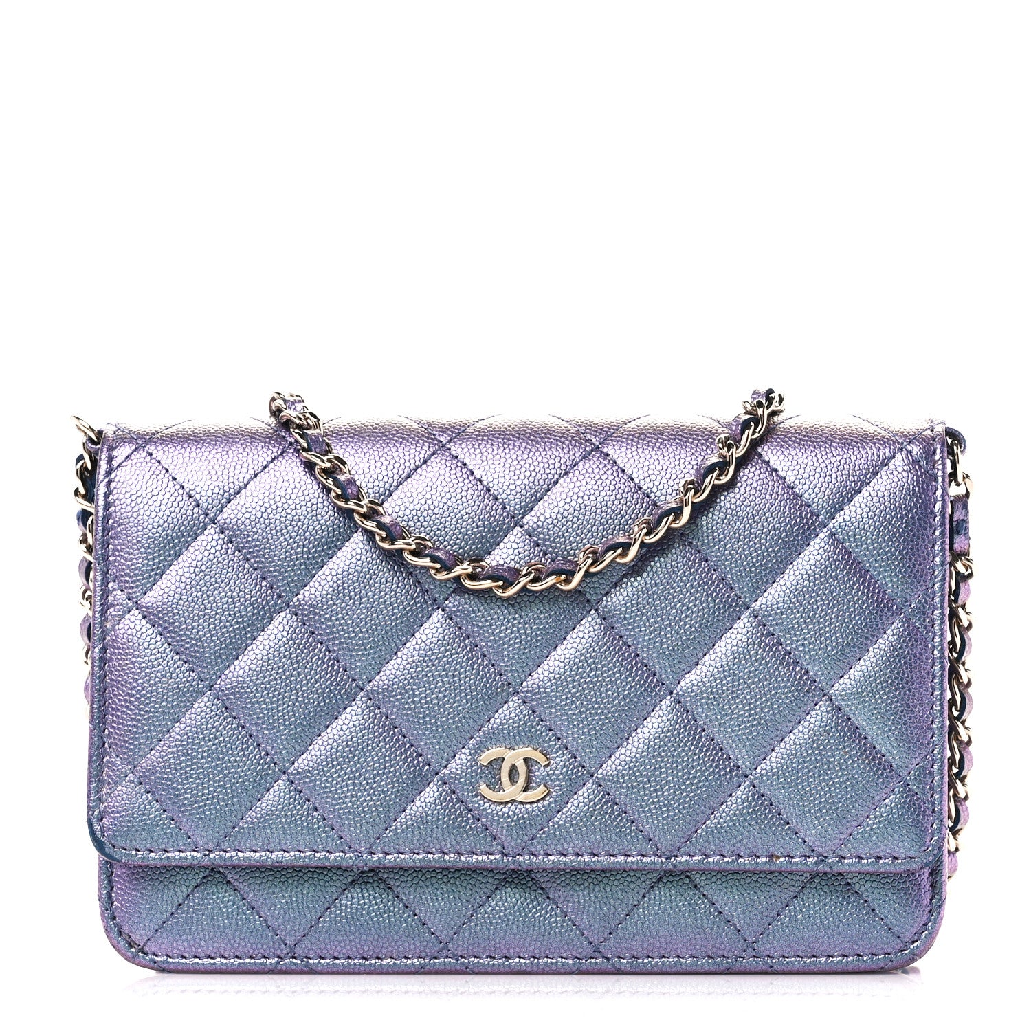 Chanel Iridescent Caviar Quilted Wallet on Chain WOC Dark Blue 1 of 12