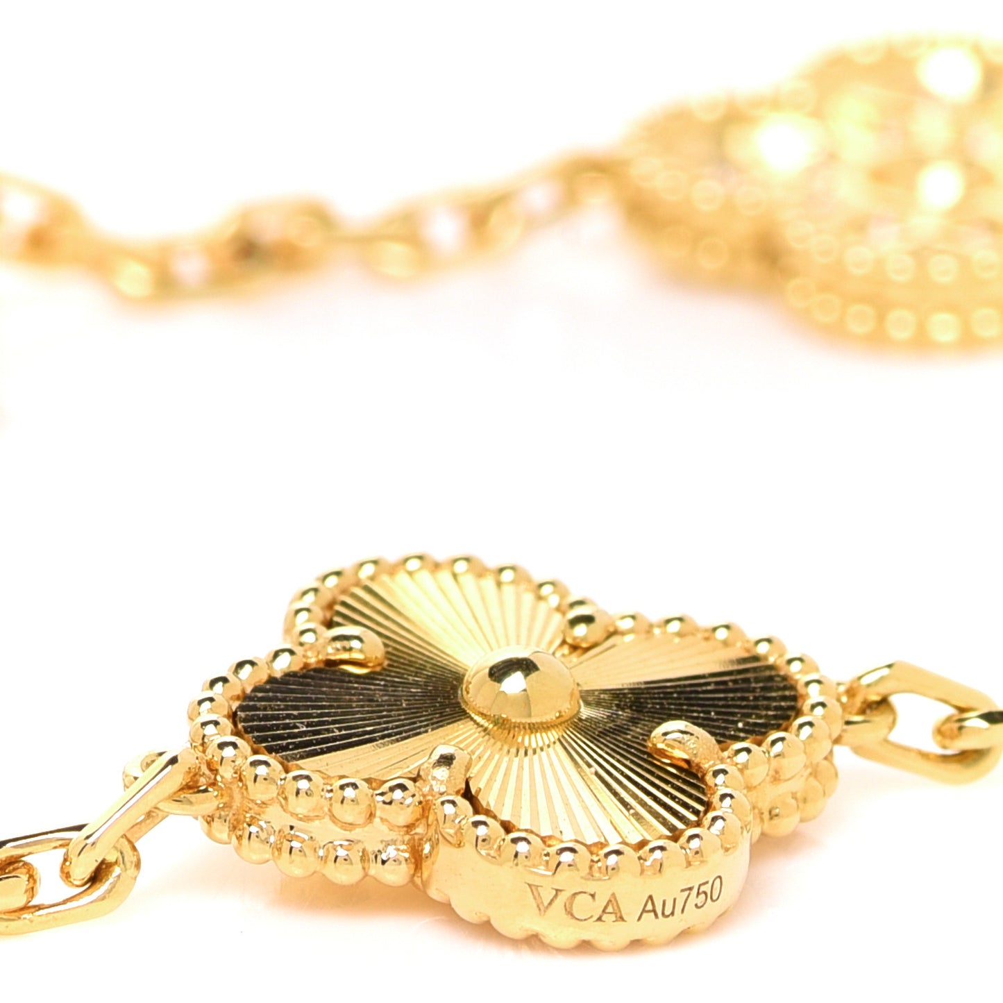 18K Yellow Gold Diamond 5 Motifs Guilloche Vintage Alhambra Bracelet