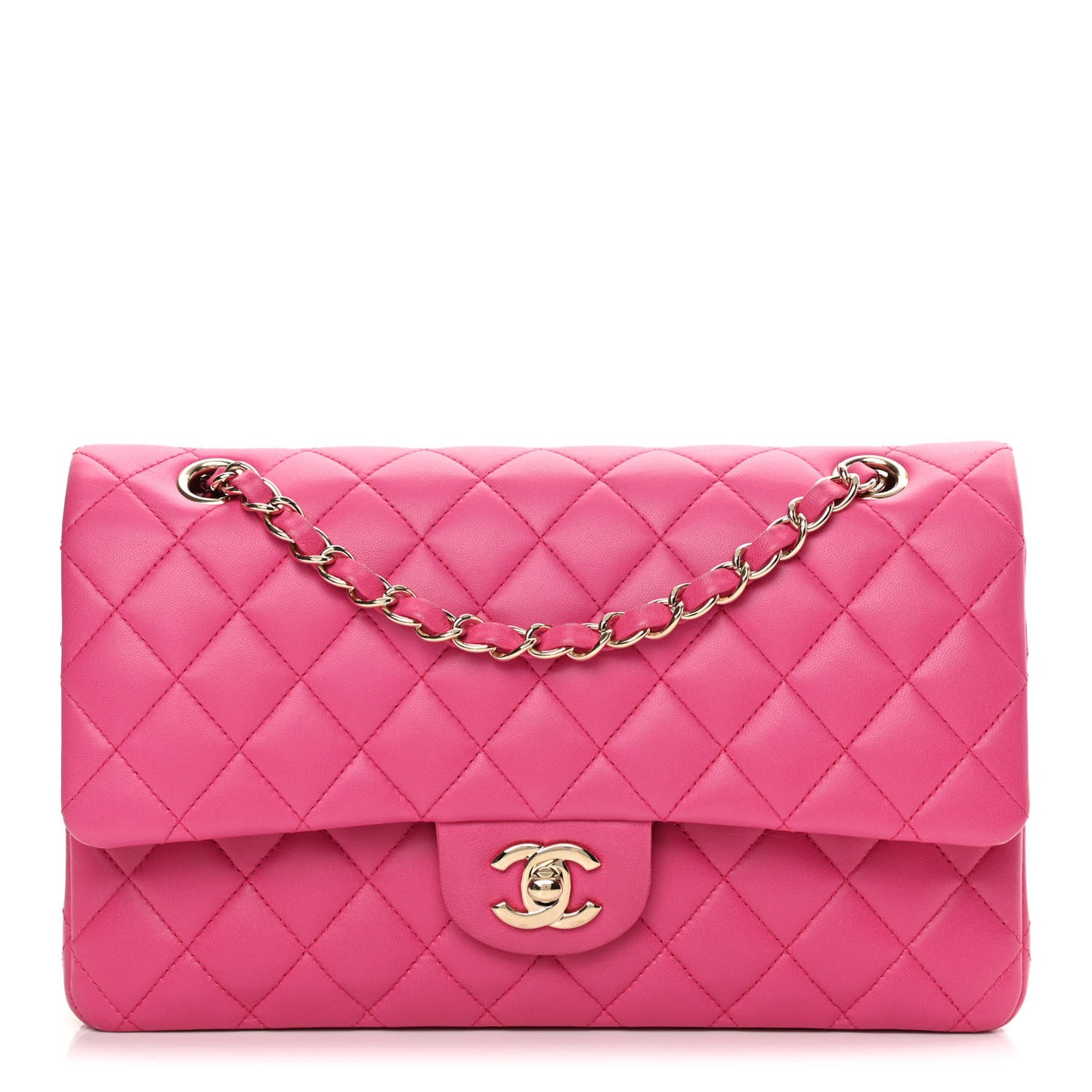 Lambskin Quilted Medium Double Flap Pink