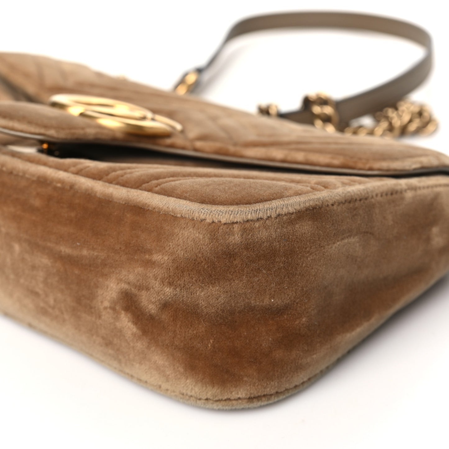 Velvet Matelasse Small GG Marmont Shoulder Bag Taupe