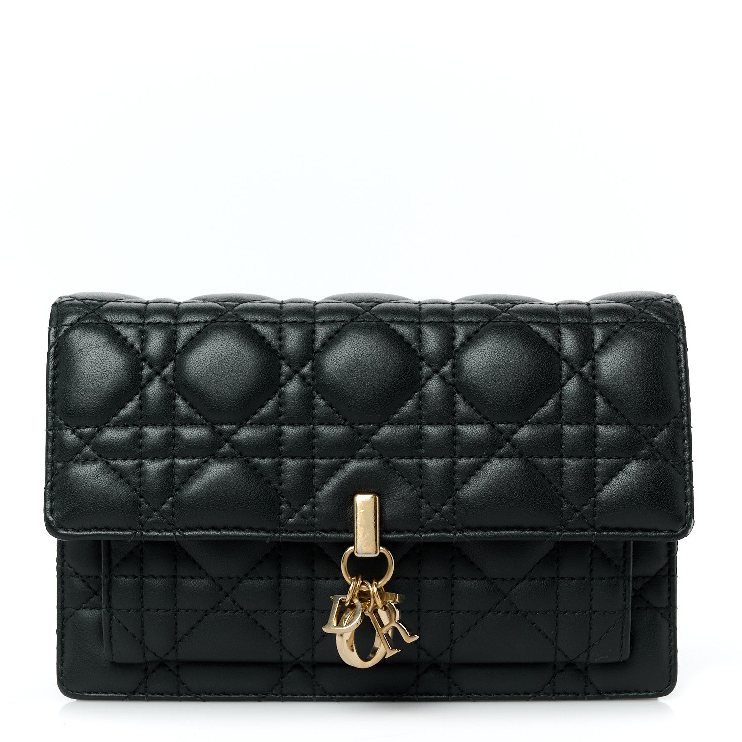 Christian Dior Lambskin Cannage Lady Dior Chain Pouch Black