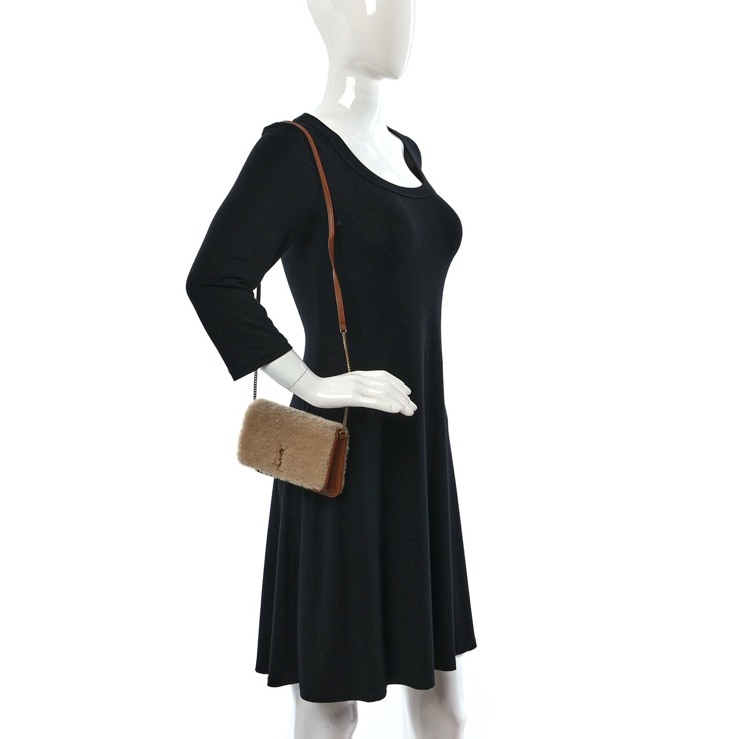 Shearling Monogram Phone Holder Crossbody Brown