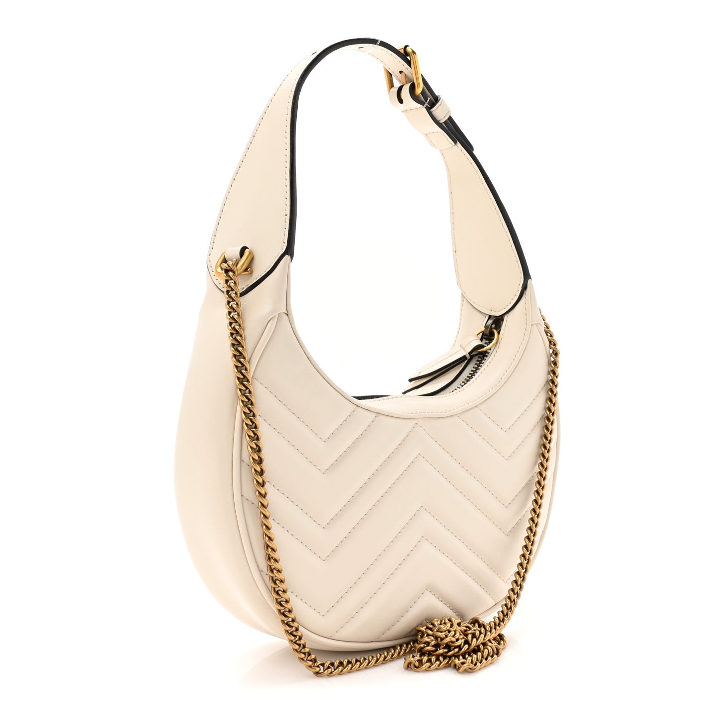 Calfskin Matelasse Chevron Mini GG Marmont Half Moon Hobo Mystic White