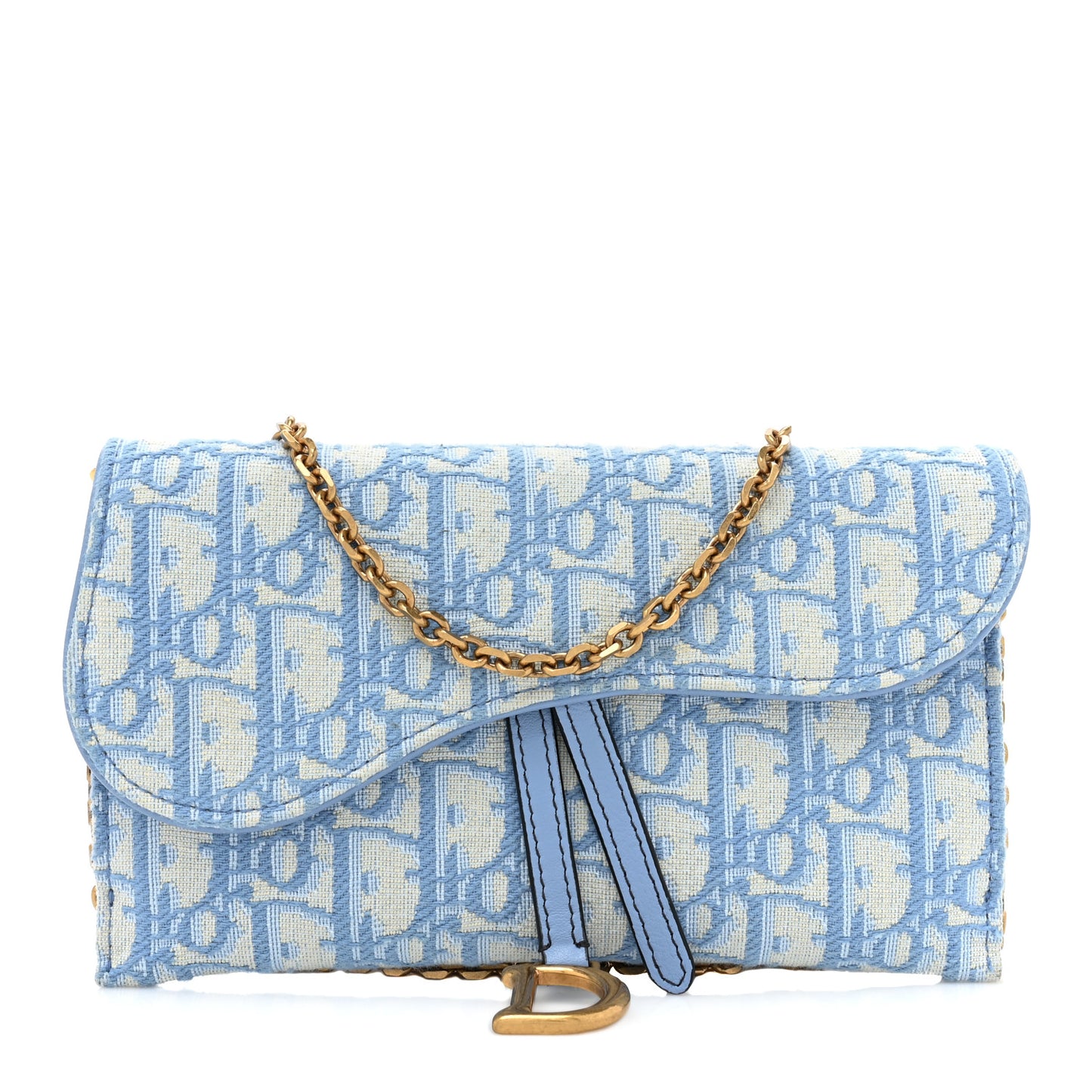 Oblique Saddle Chain Long Wallet Cornflower Blue
