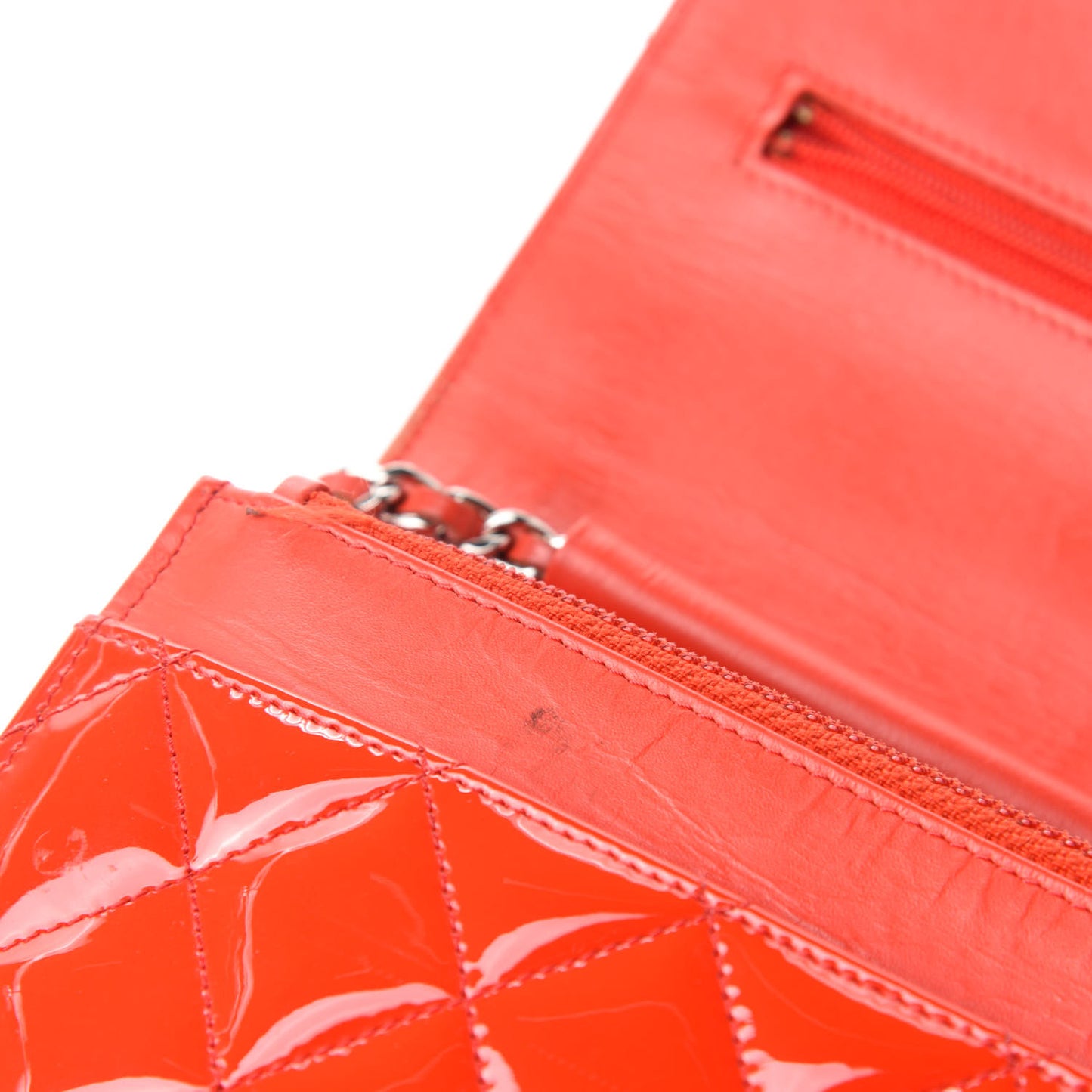 Patent Quilted Wallet On Chain WOC Red