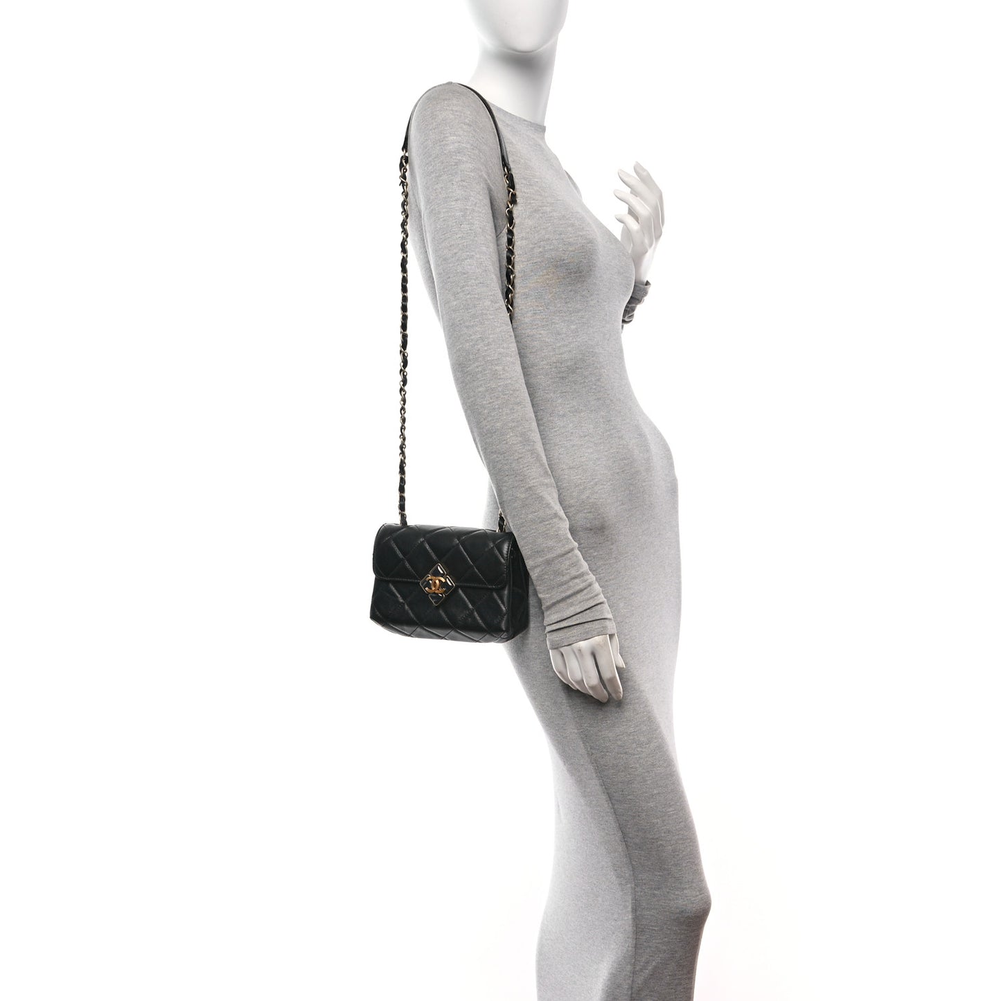Lambskin Quilted Diamond Lock Flap Black