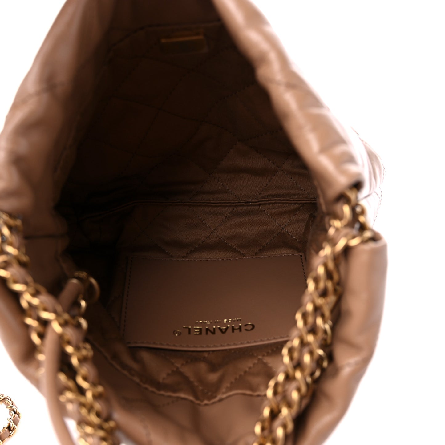 Shiny Calfskin Quilted Mini Chanel 22 Dark Beige