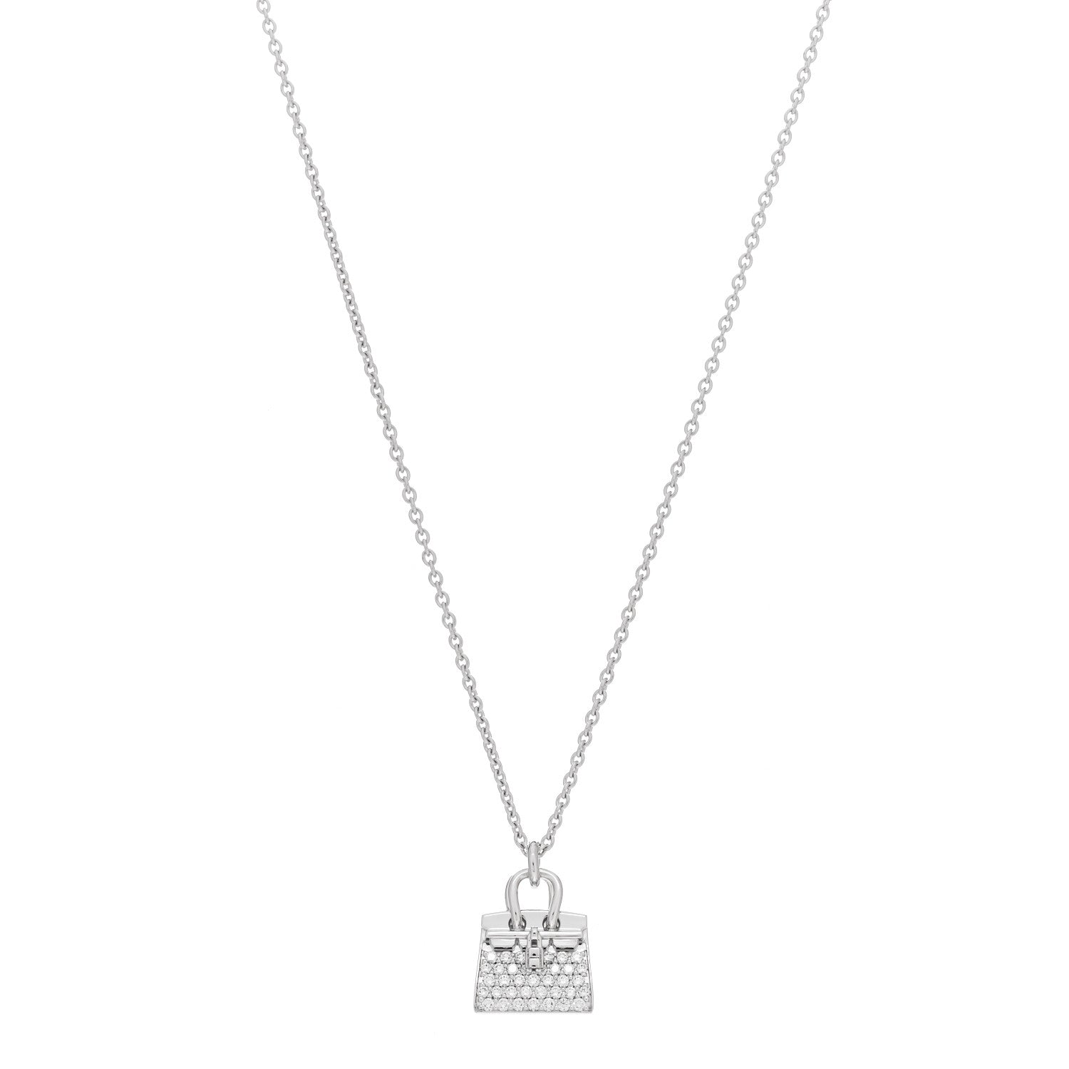 Hermes 18K White Gold Diamond Birkin Amulettes Pendant Necklace 1 of 5