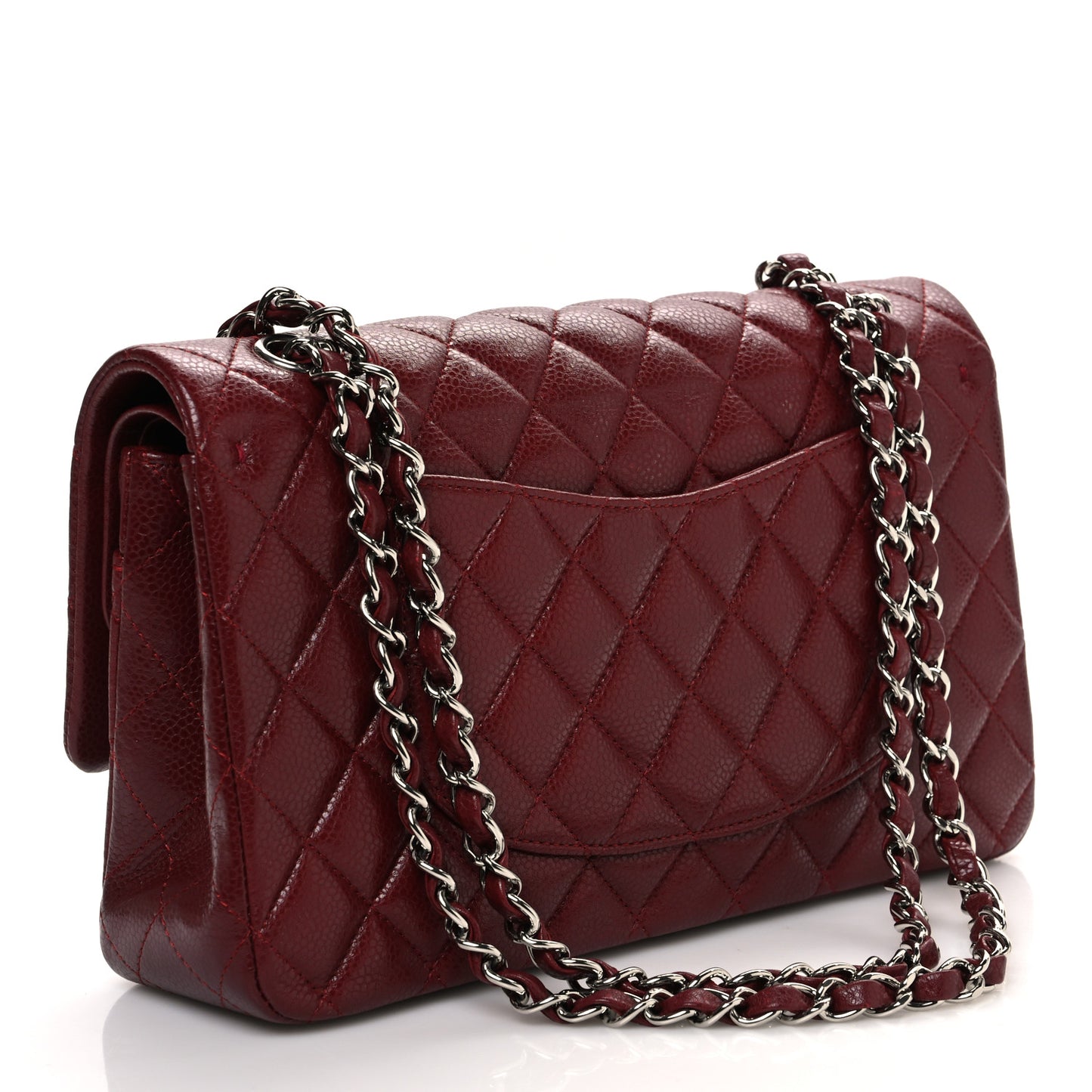 Caviar Quilted Medium Double Flap Burgundy