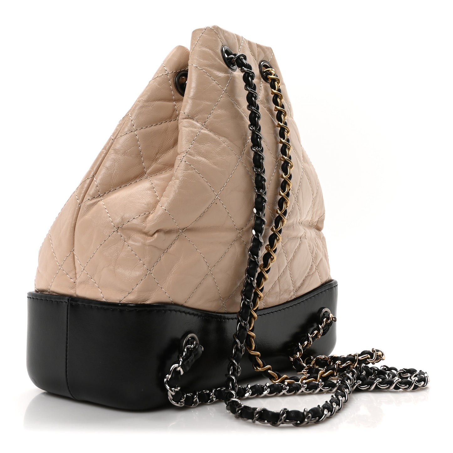 Aged Calfskin Quilted Small Gabrielle Backpack Beige Black