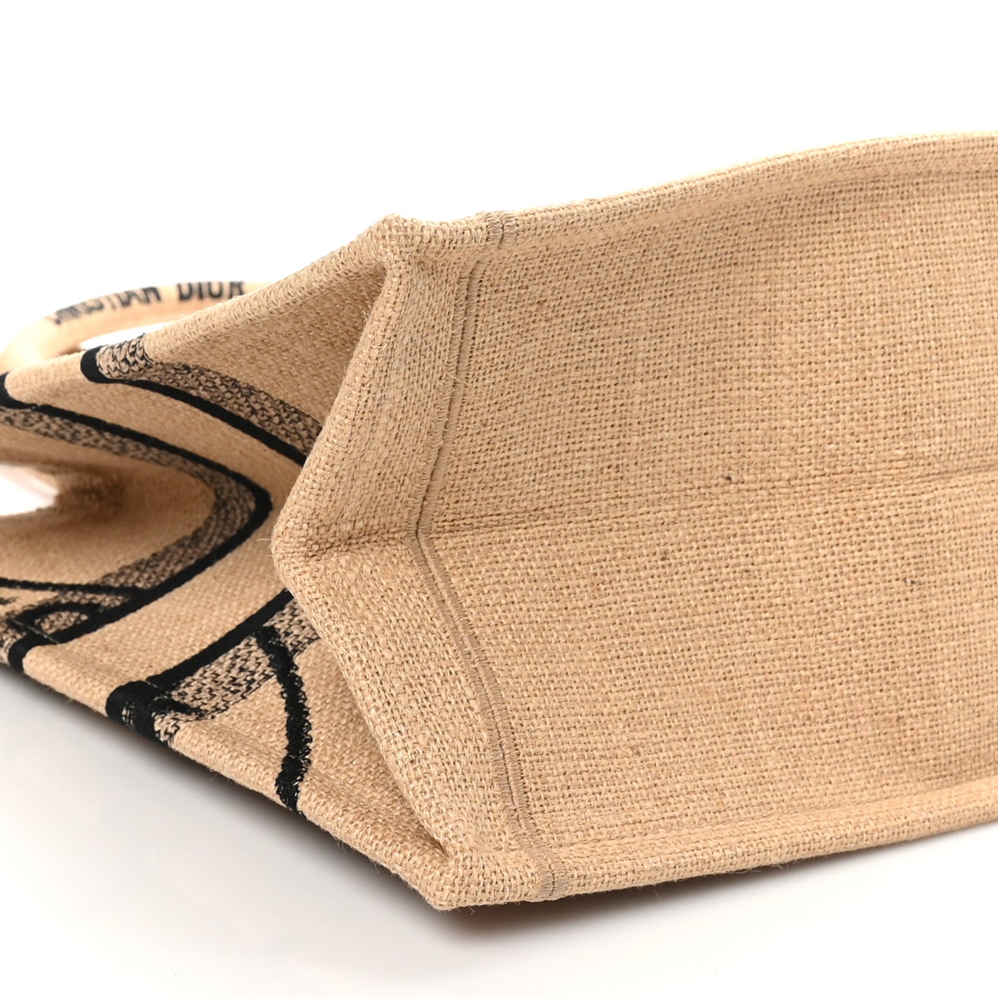 Canvas Jute Embroidered Medium Book Tote Black Beige