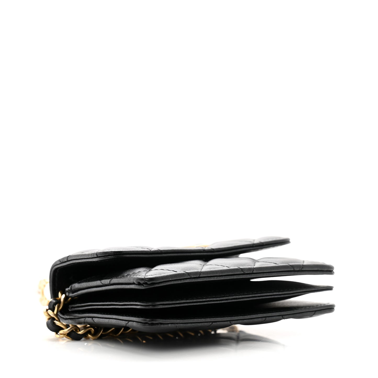 Lambskin Quilted Pearl Crown Clutch With Chain Black